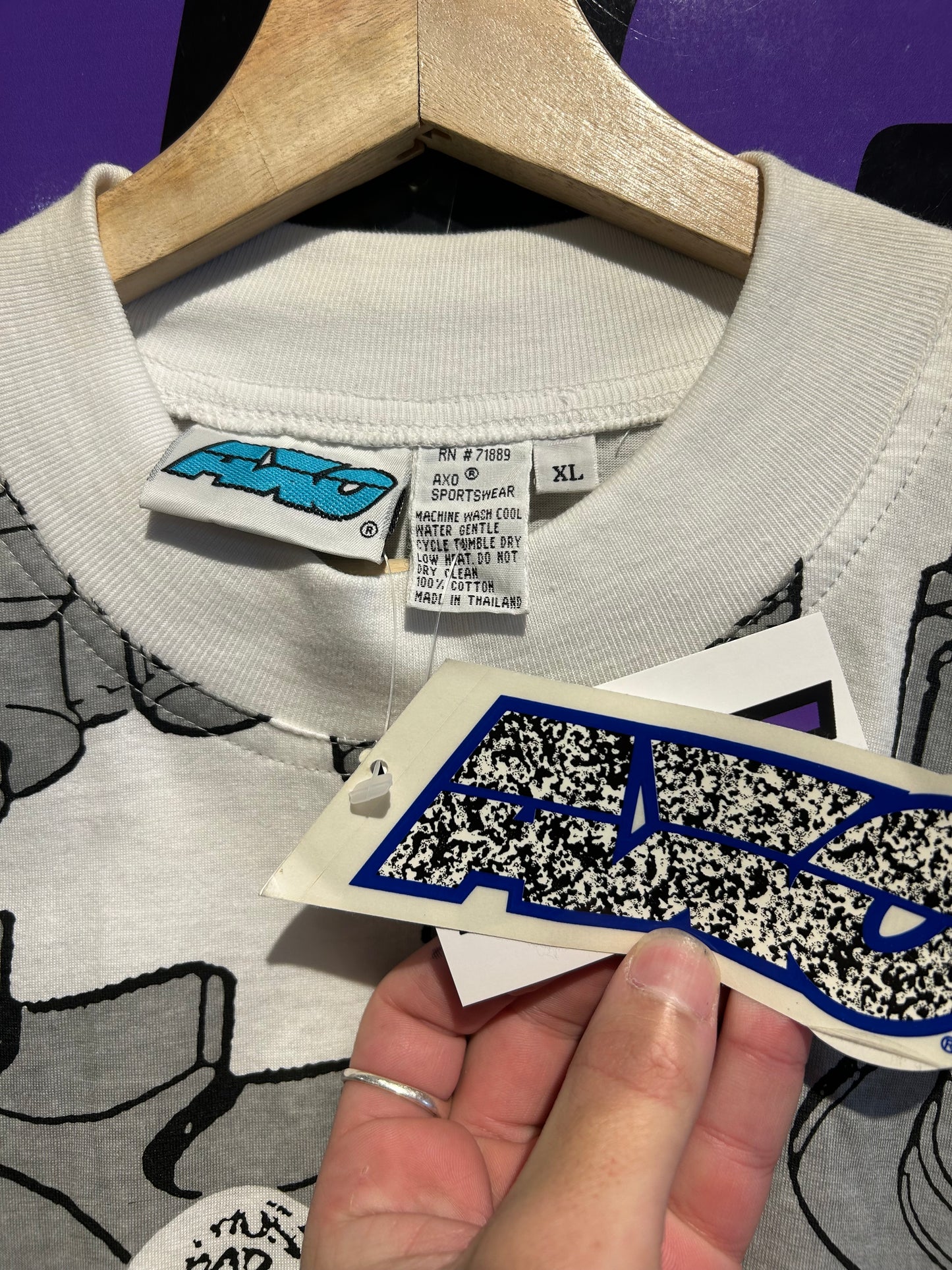 1990 AXO Motorbike All-Over-Print T-Shirt. Size XL