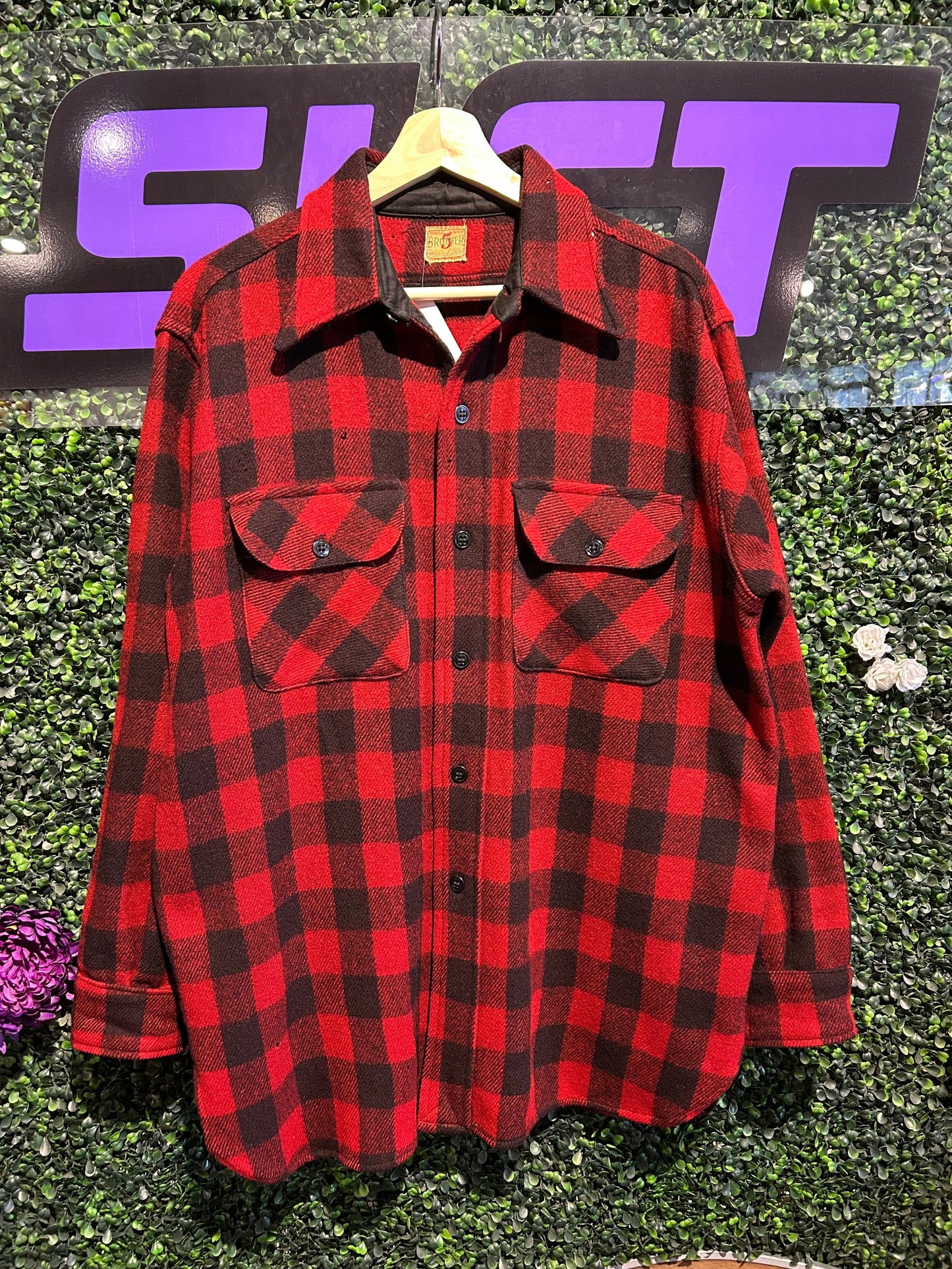 40s 5 Brother Union-Made Button-Up Wool Flannel. Size L/XL