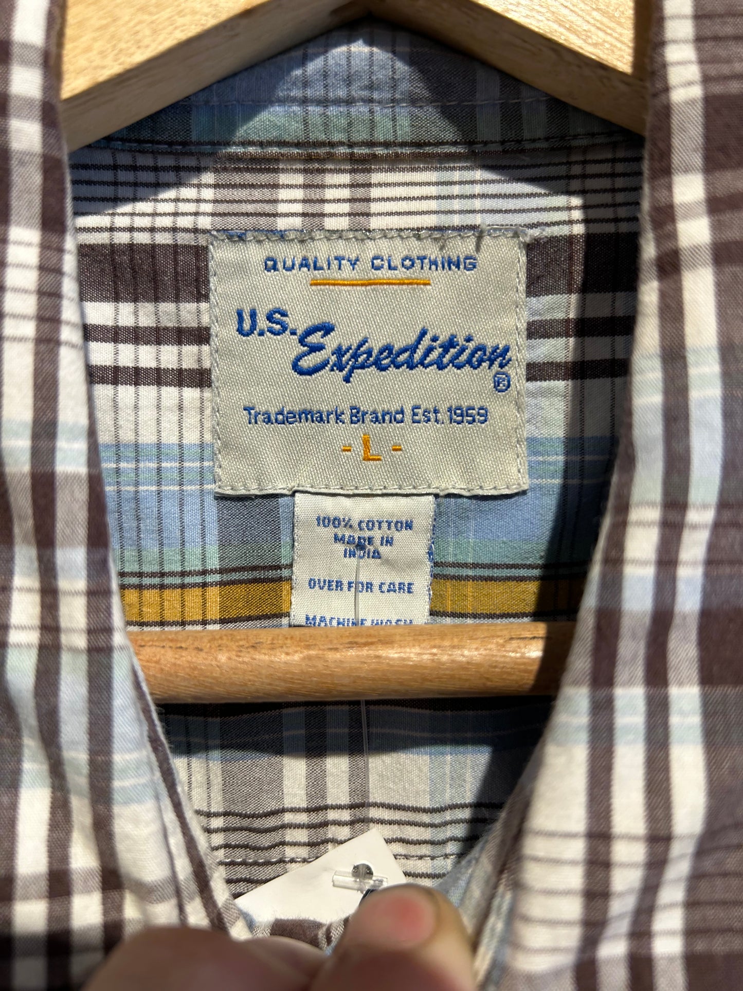 Vintage U.S. Expedition Plaid Button-Up Shirt. Size Large