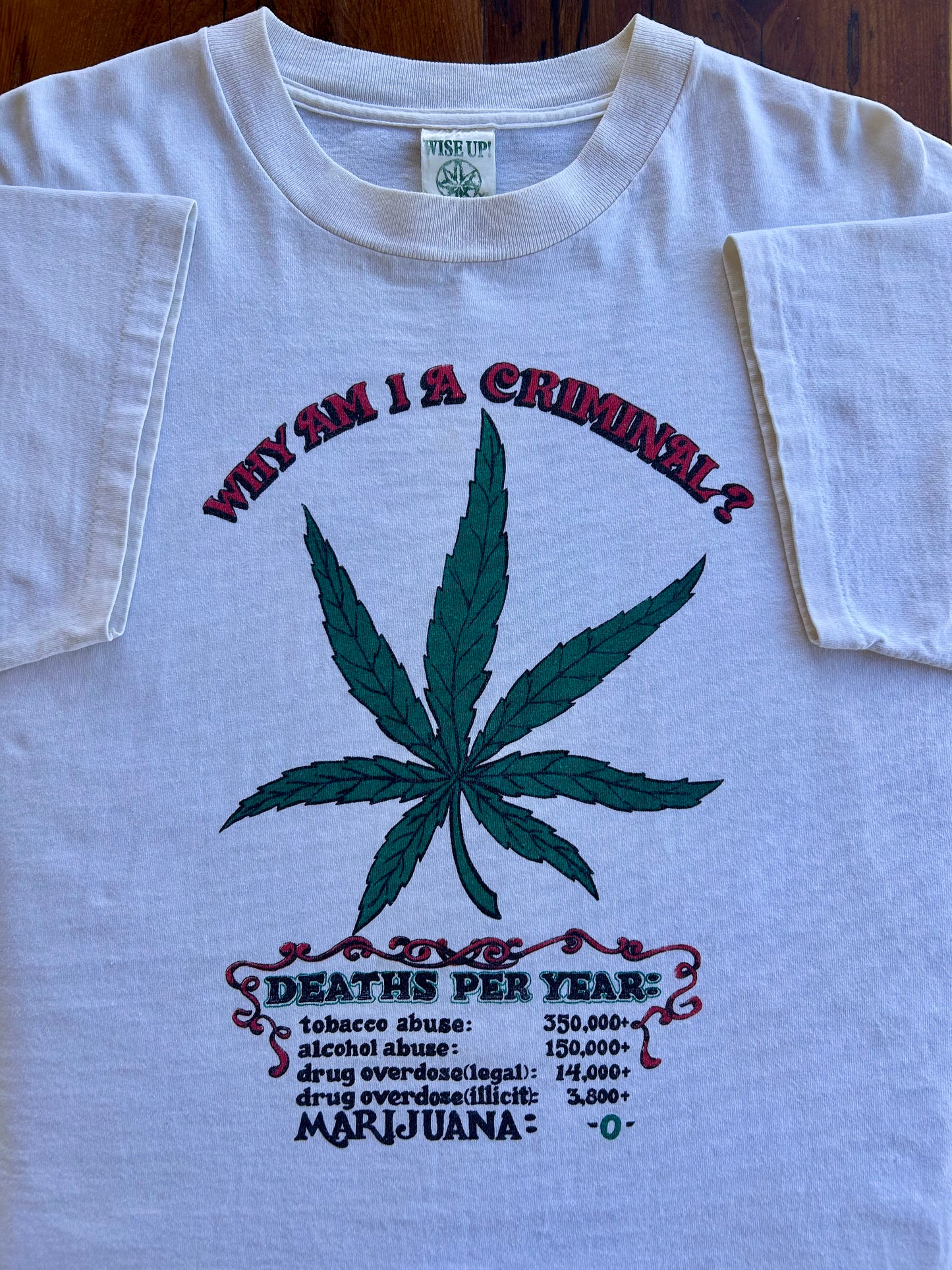90s Why Am I A Criminal? Marijuana Prohibition T-Shirt. Size XL