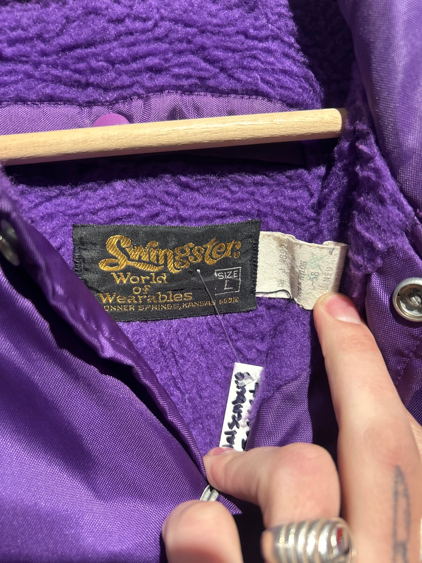 70s Walsenburg Booster Club Sherpa-Lined Button-Up Jacket. Size L/XL