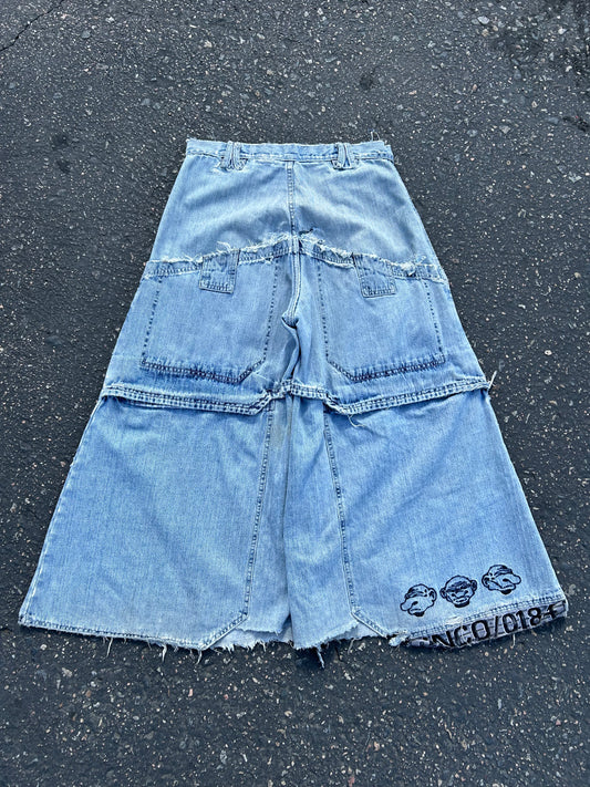 90s JNCO Mug Shot Light-Wash Denim Pants. Size 32x28 (Cut)
