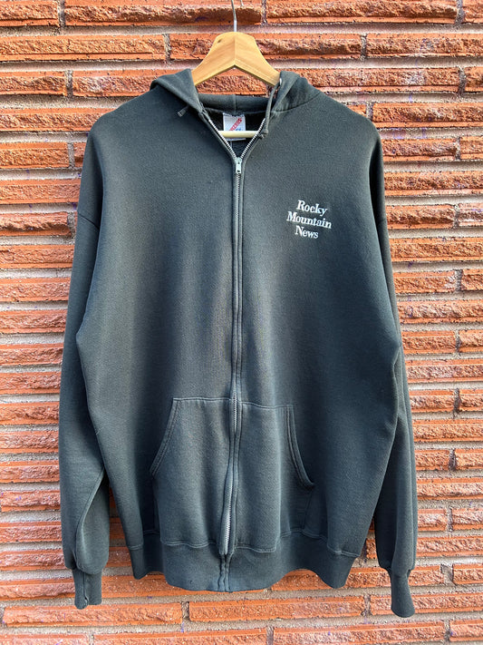 90s Rocky Mountain News Zip-Up Hoodie. Size Large