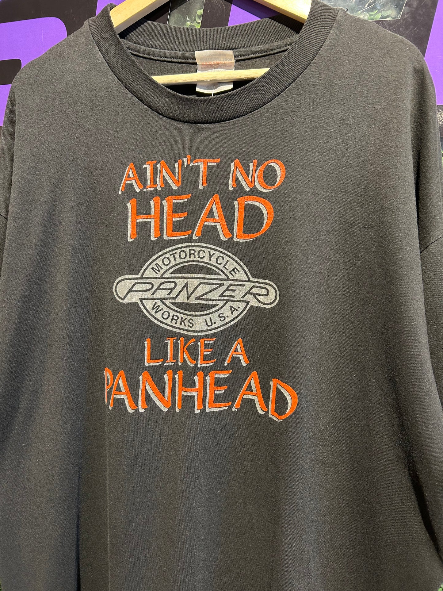 90s Panzer Motorcycles Ain’t No Head Like A Panhead T-Shirt. Size XXL