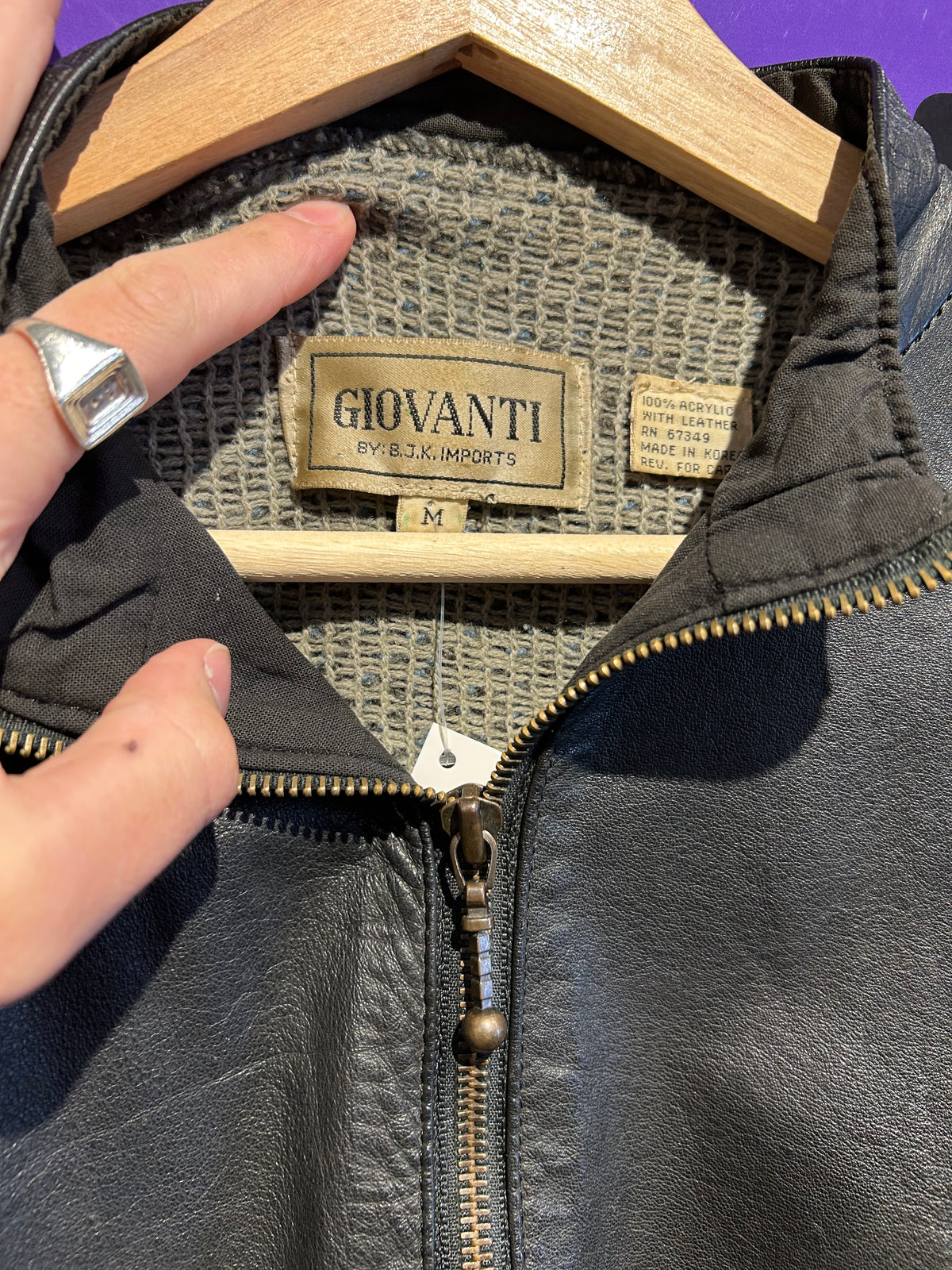 80s Leather-Trim Half-Zip Knit Sweater Jacket. Size M/L