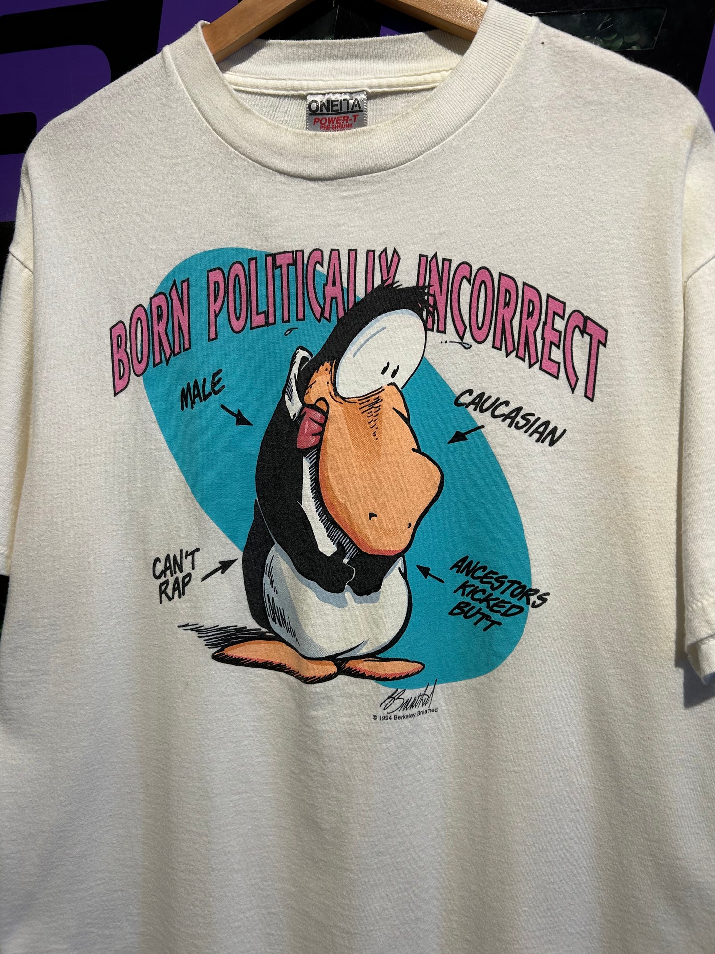 1994 Born Politically Incorrect Penguin T-Shirt. Size Large