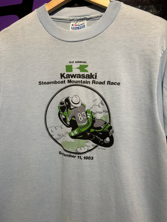 1983 Kawasaki Steamboat Mountain Road Race T-Shirt. Size Large