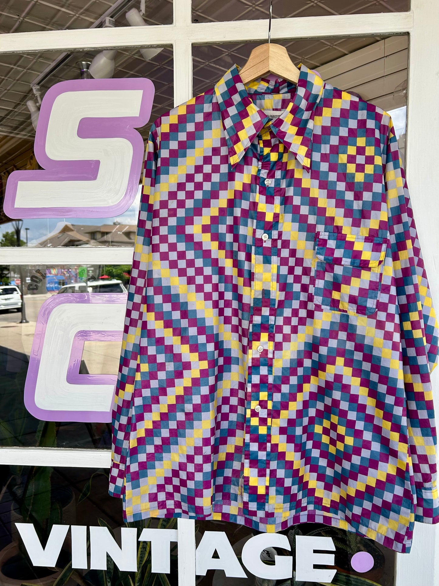70s Saska Parrott Ski Co. Nylon Button-Up Shirt. L/XL