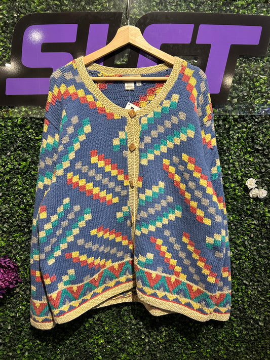 Vintage Territory Ahead Button-Up Knit Cardigan Sweater. Size XL