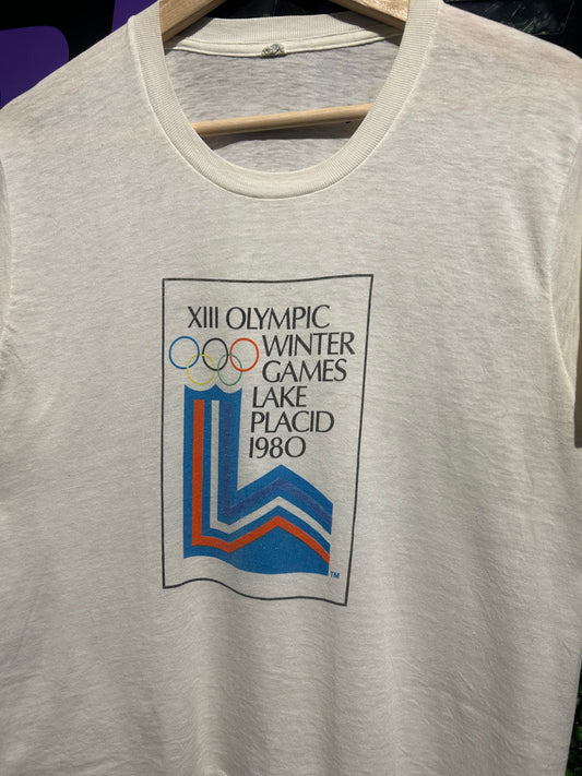 1980 Lake Placid Olympic Winter Games T-Shirt. Size Medium