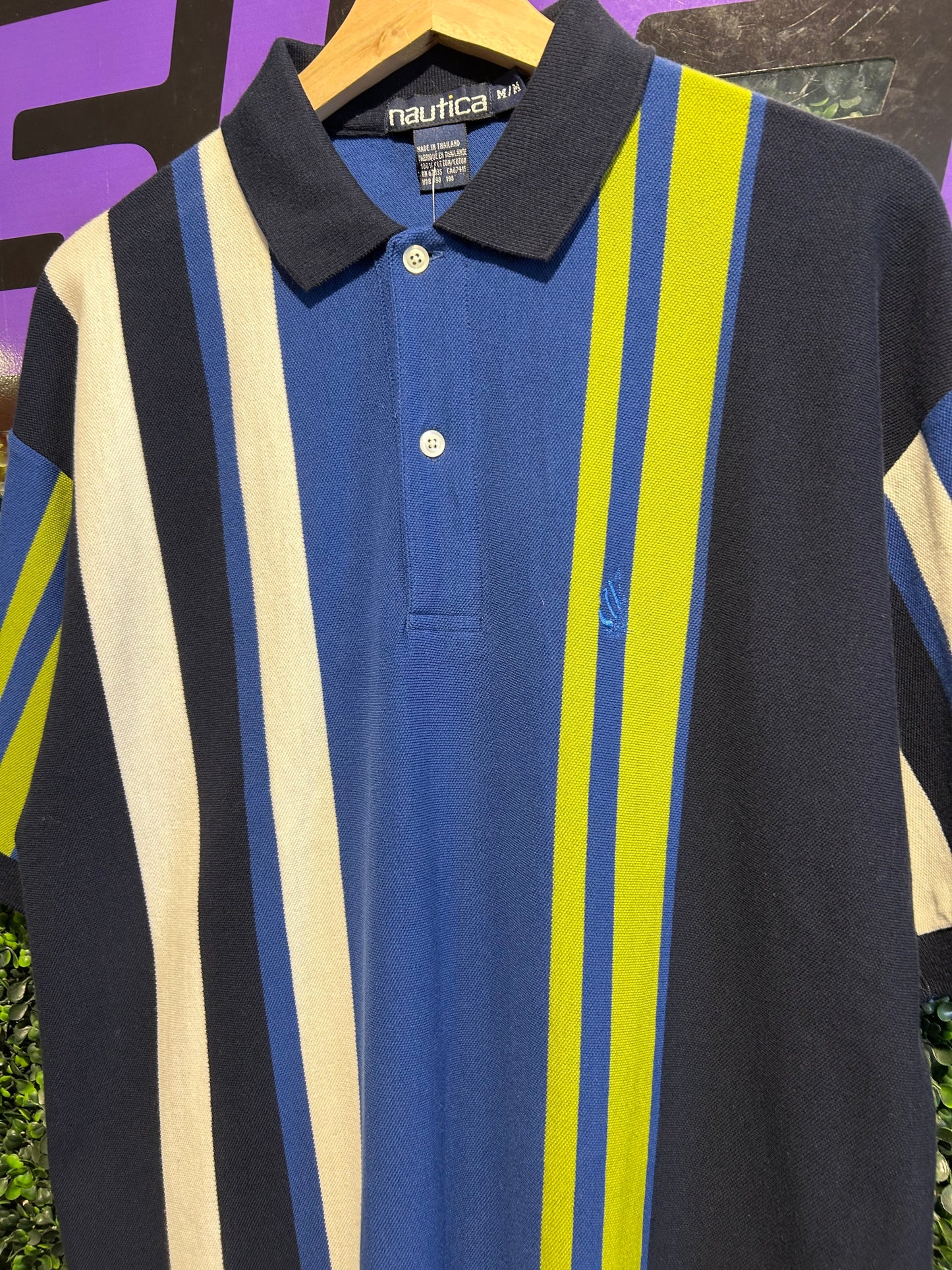 Vintage Nautica Striped Polo Shirt. Size Large