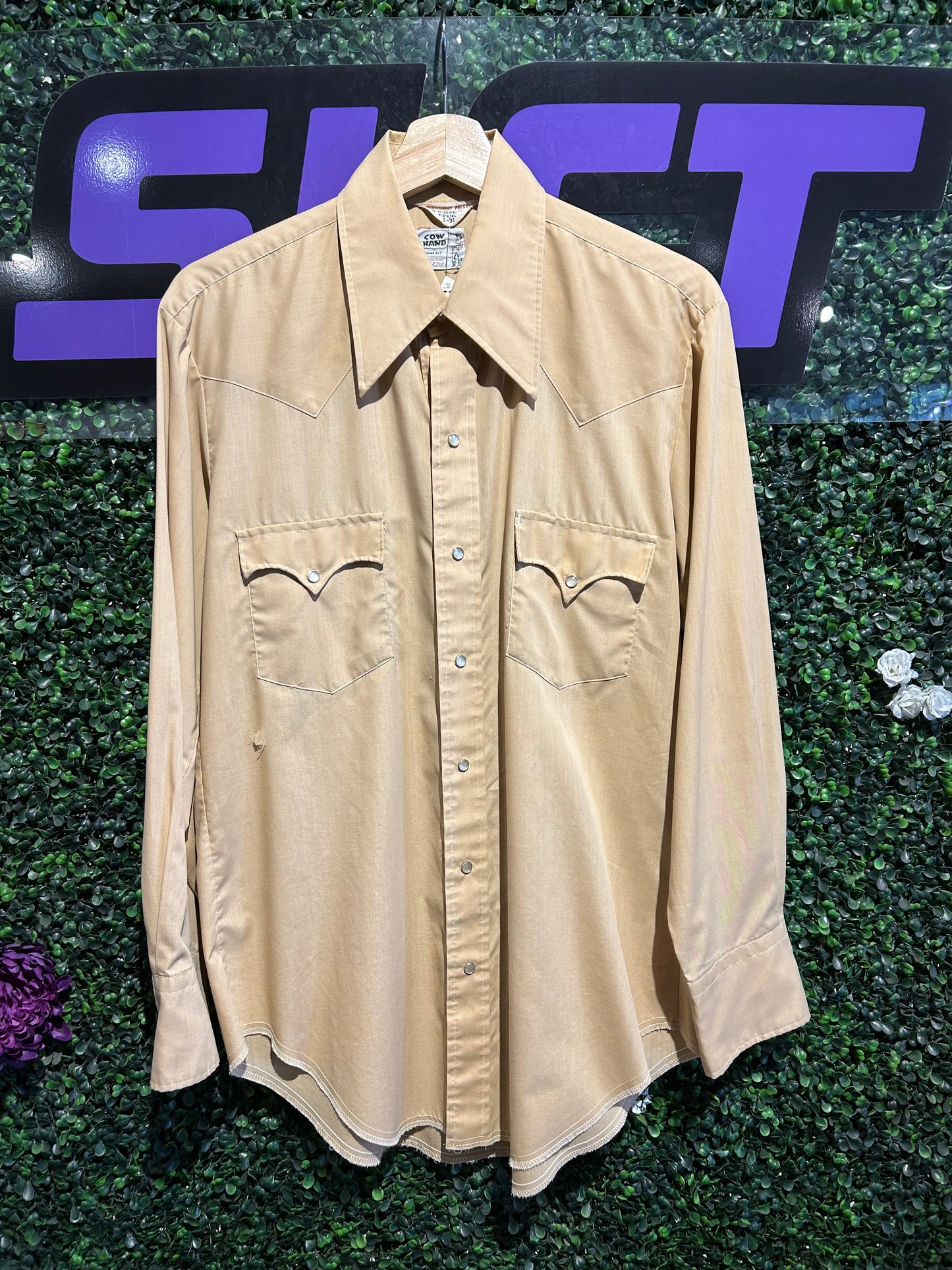 70s Cow Hand Pearl-Snap Button-Up Western Shirt. Size Large