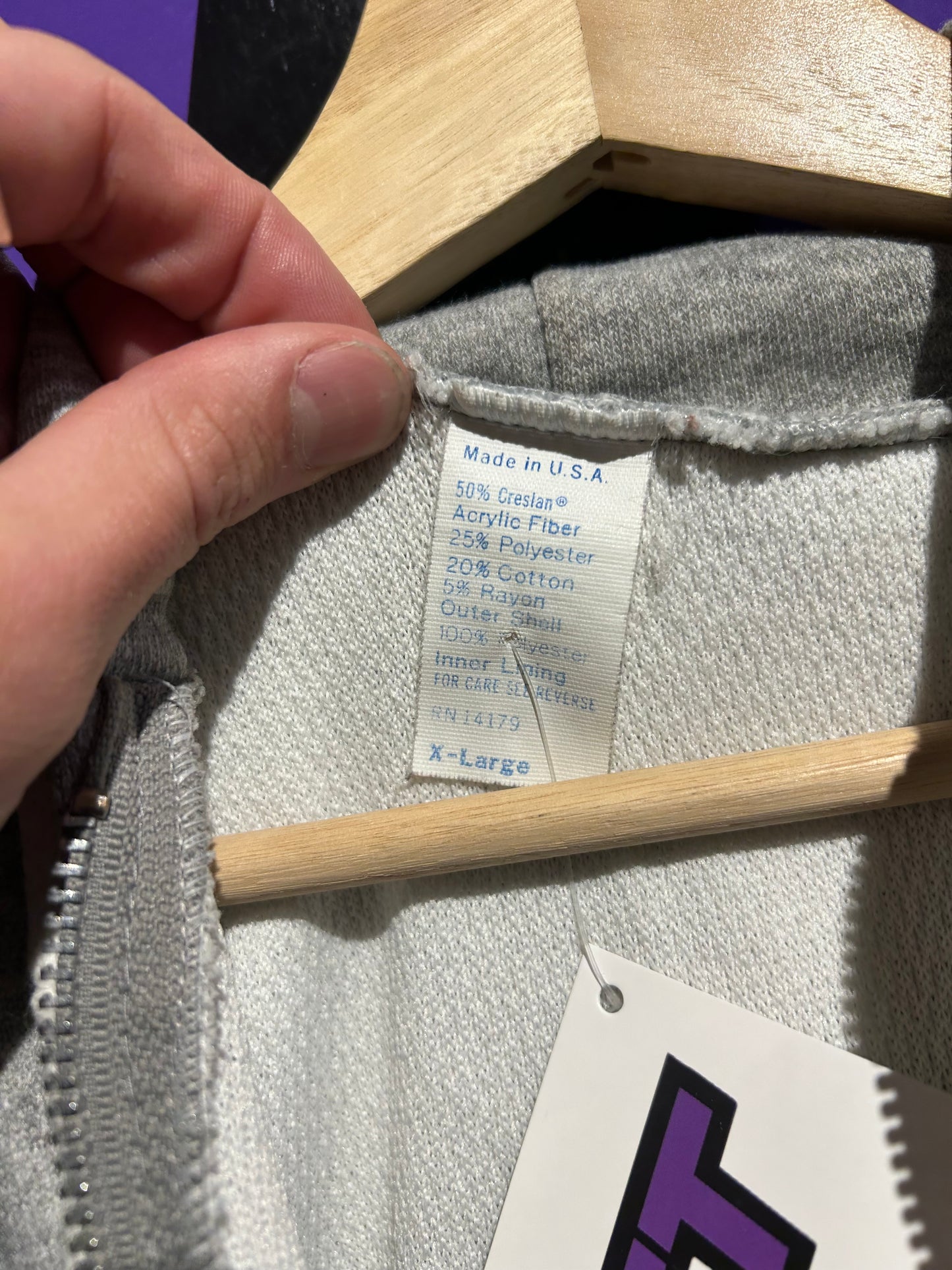 80s Thermal-Lined Zip-Up Hoodie. Size S/M