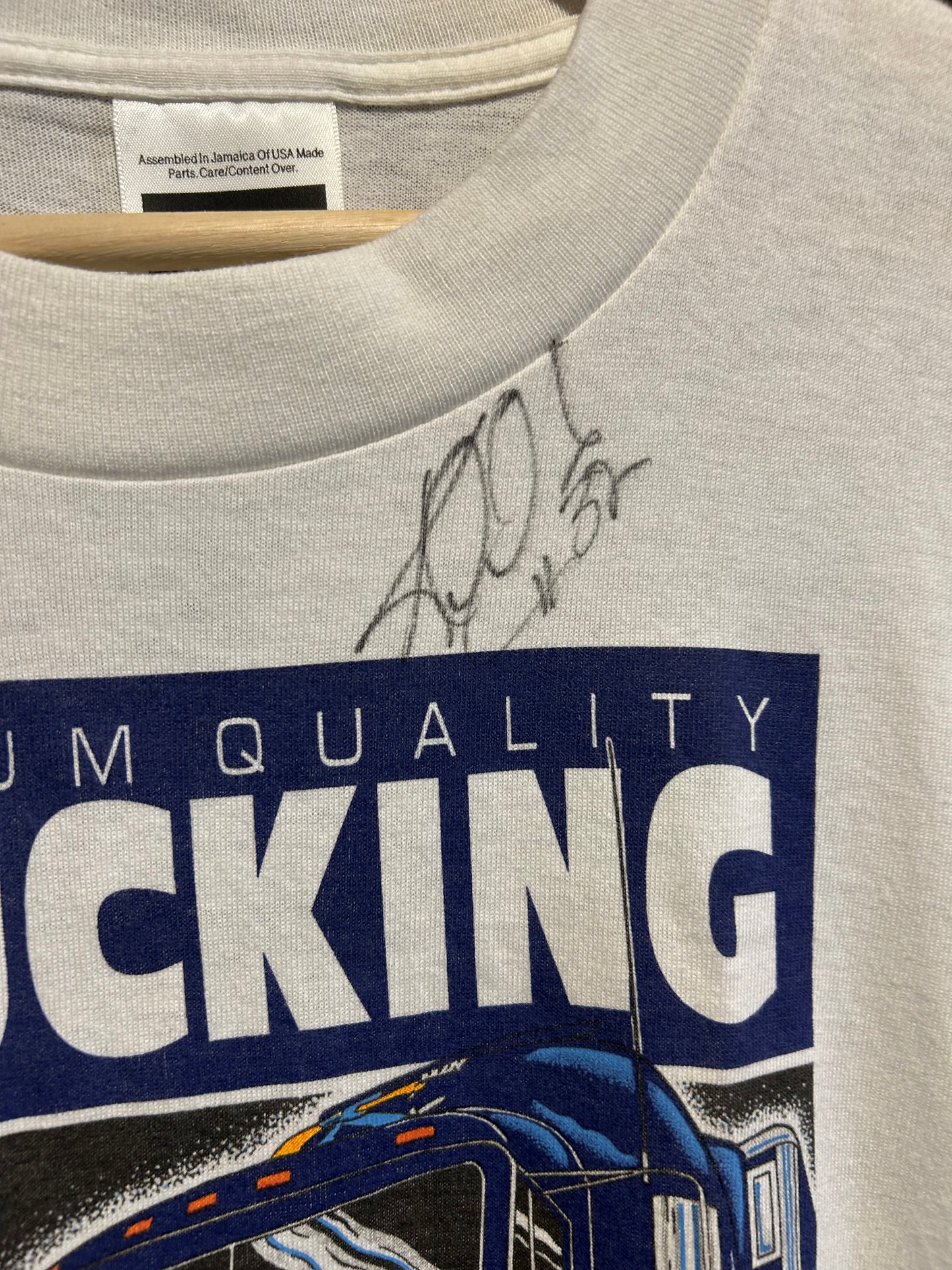 1994 Karl Malone Trucking Company Autographed T-Shirt. Size L/XL