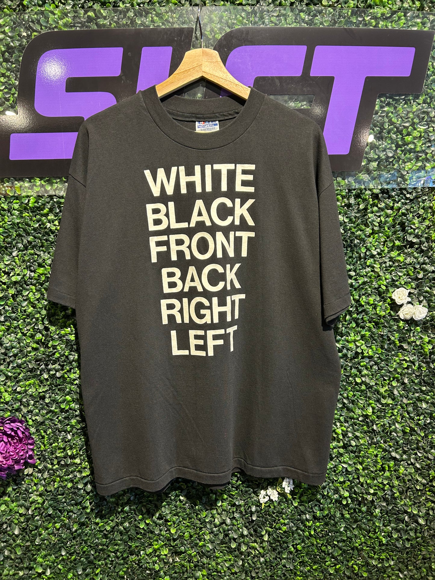 80s White Black Front Back Right Left The Natural T-Shirt. Size L/XL