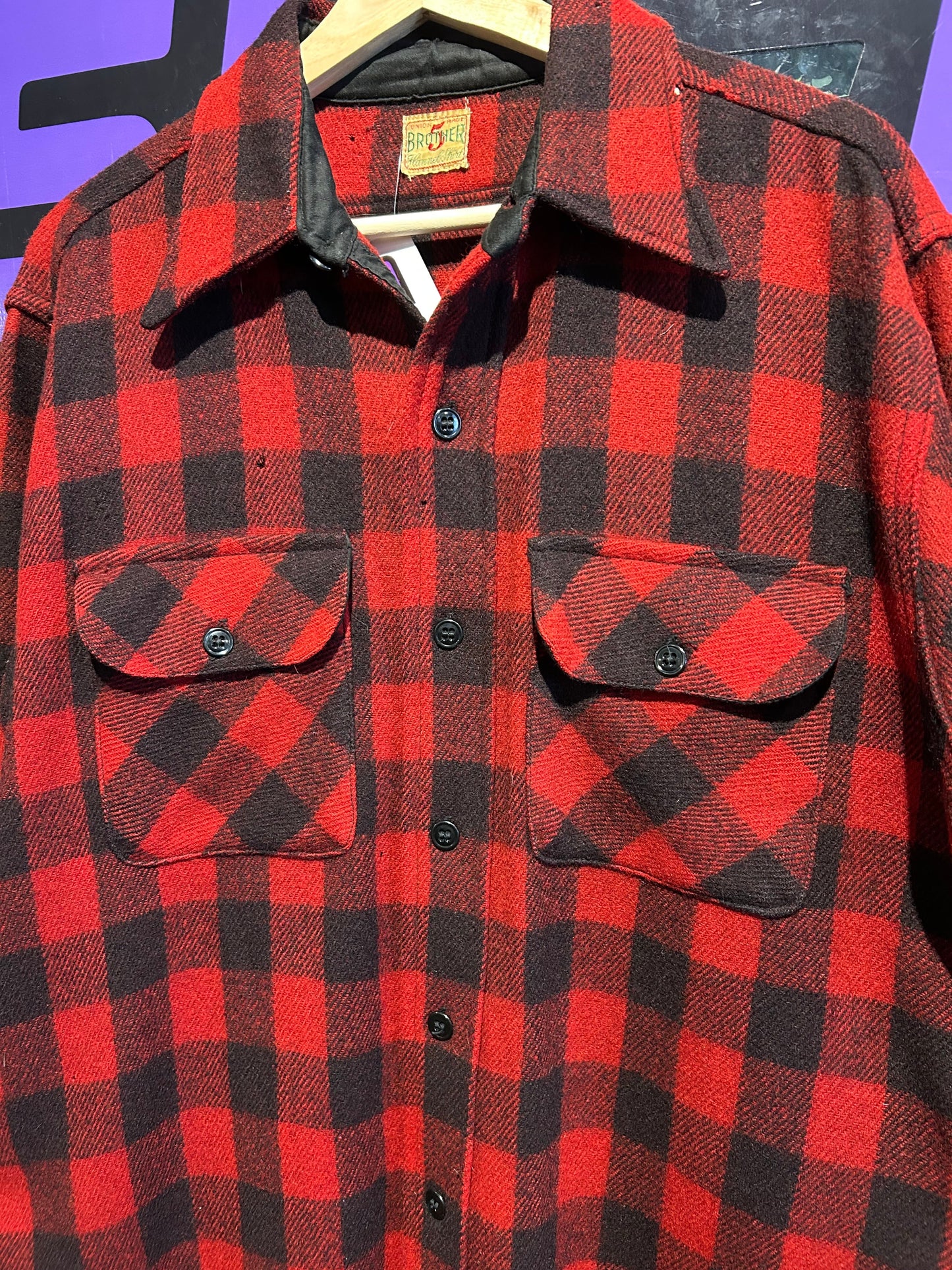 40s 5 Brother Union-Made Button-Up Wool Flannel. Size L/XL