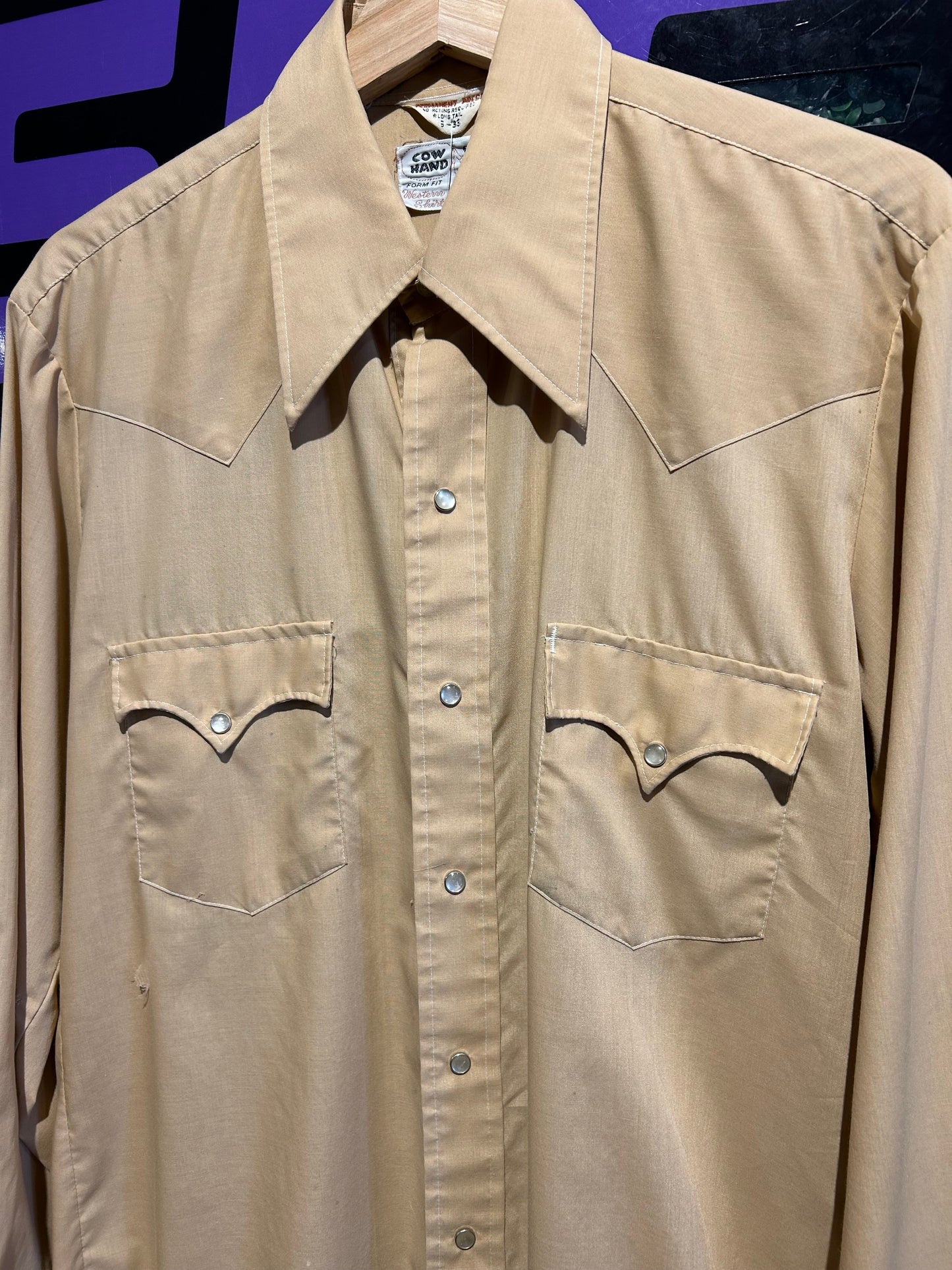 70s Cow Hand Pearl-Snap Button-Up Western Shirt. Size Large