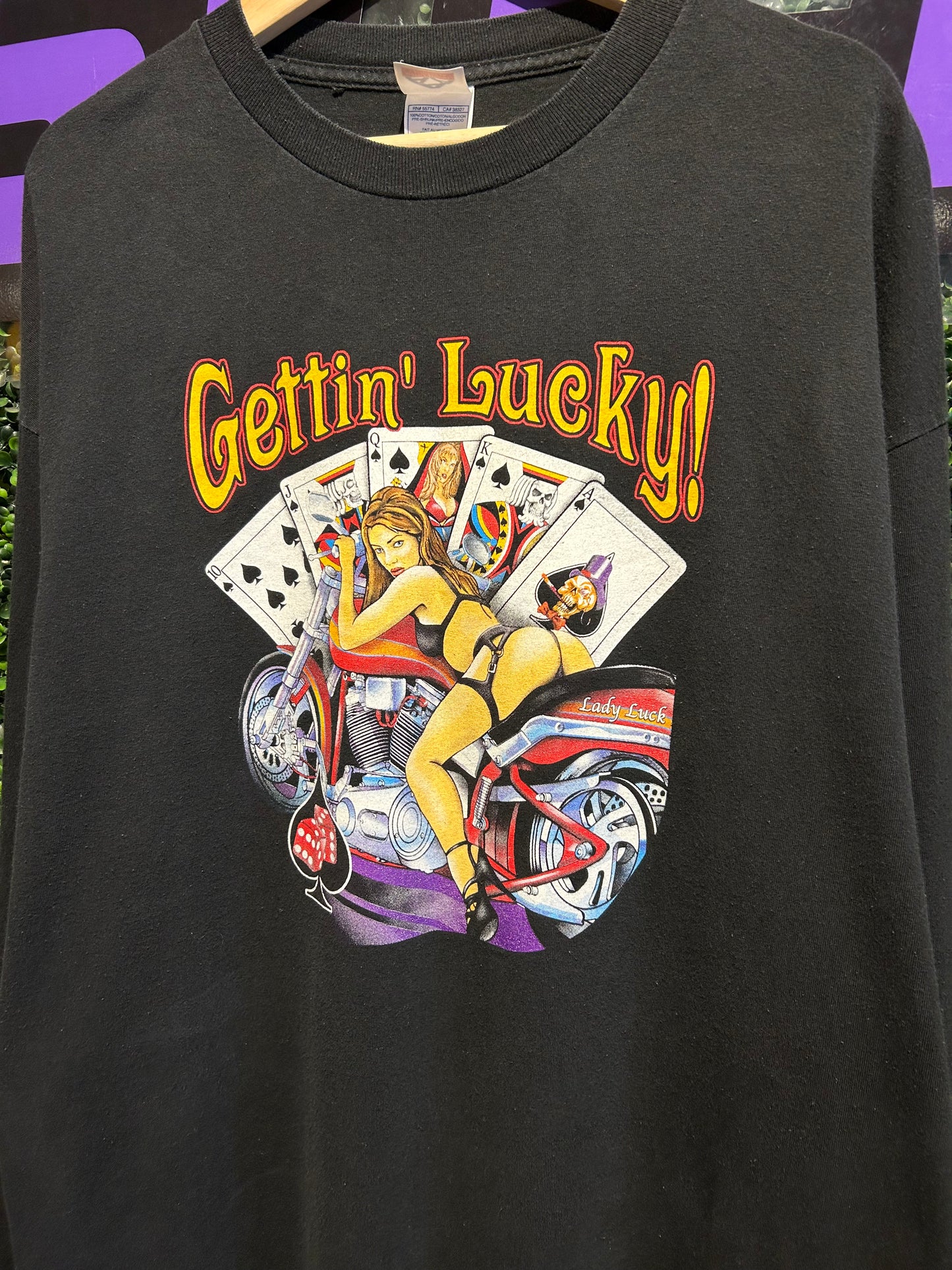 Vintage Gettin’ Lucky Biker LS Shirt. Size XXL