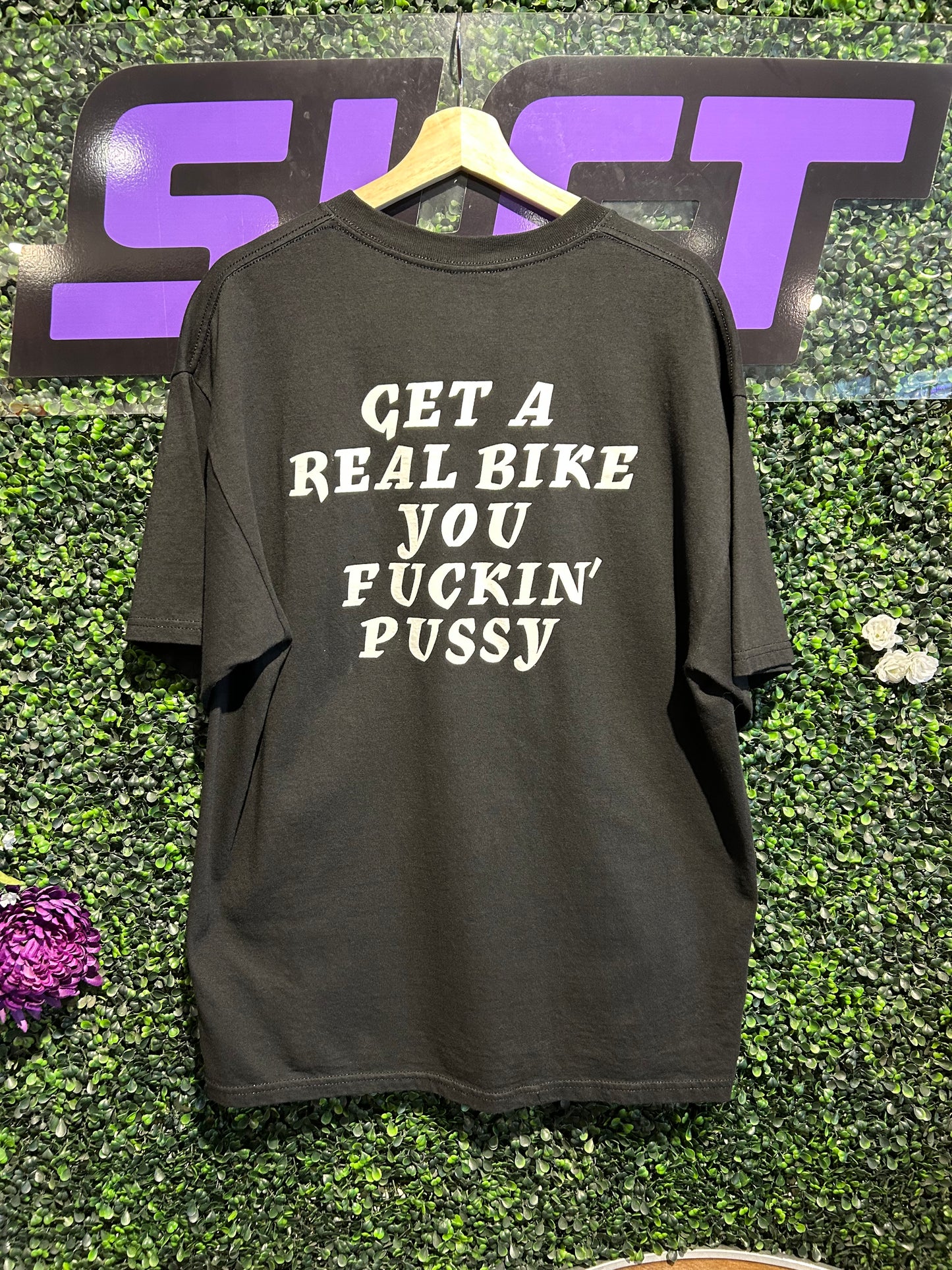 Vintage Get A Real Bike You Fuckin’ Pussy T-Shirt. Size XL