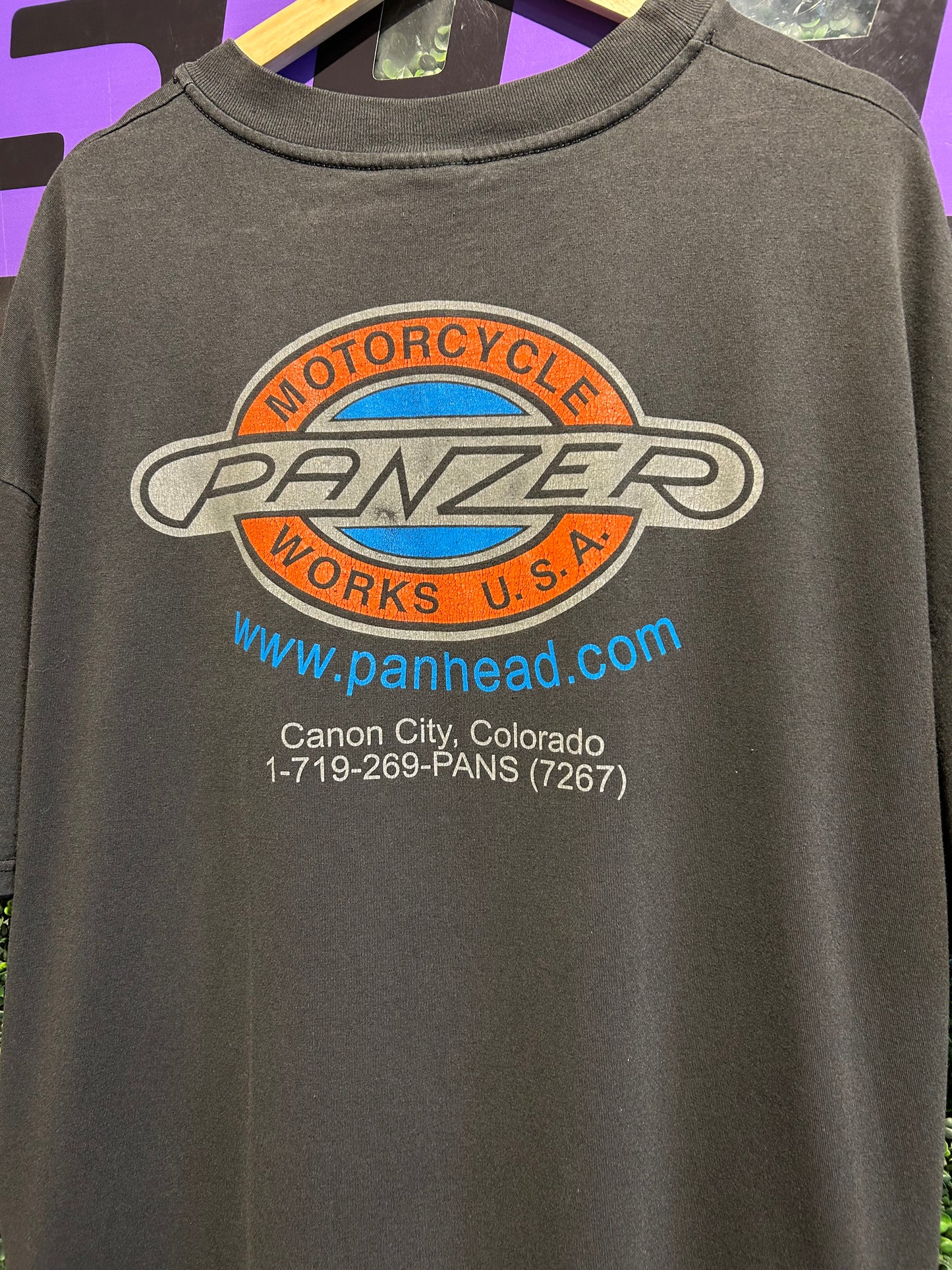 90s Panzer Motorcycles Ain’t No Head Like A Panhead T-Shirt. Size XXL