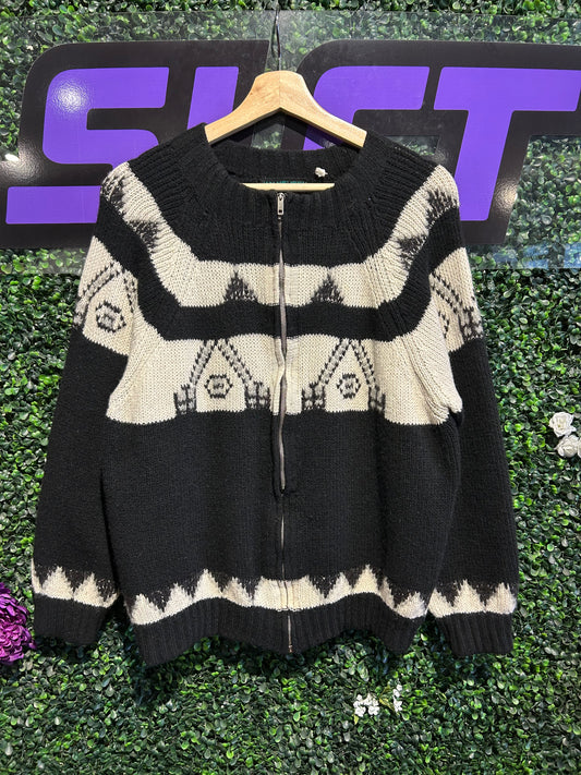 70s Van Heusen Wool Zip-Up Knit Sweater. Size Medium