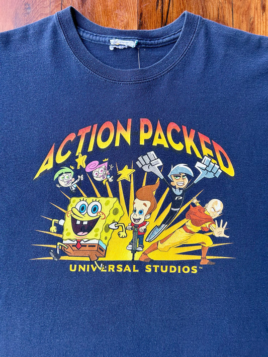 00s Universal Studios Action Packed Nickelodeon T-Shirt. Size Medium