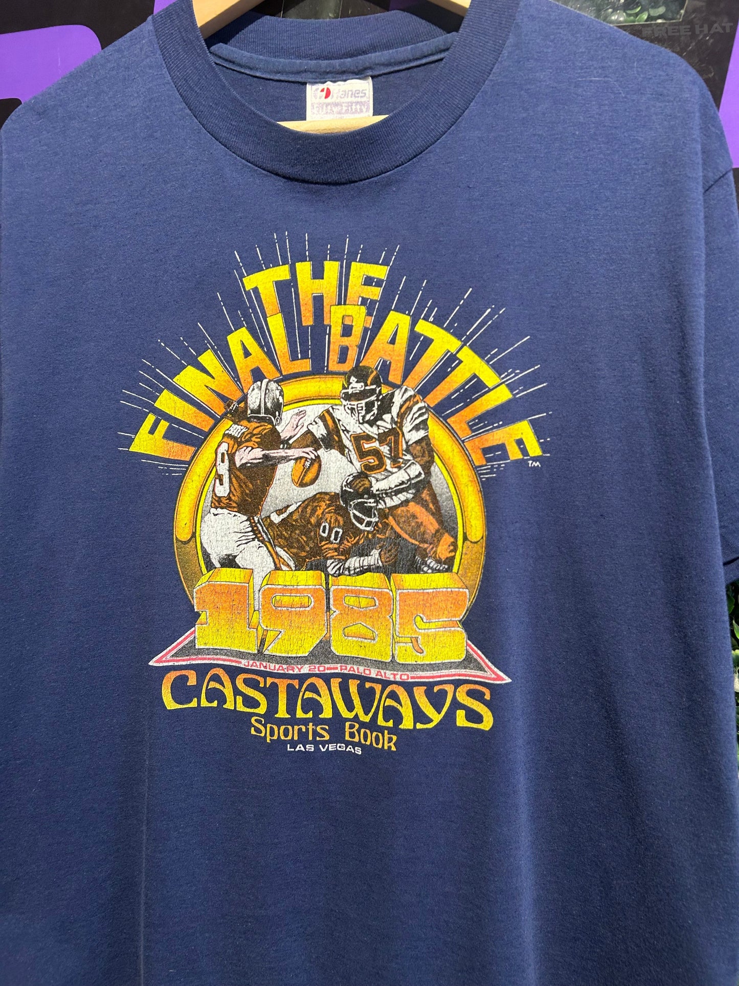 1985 The Final Battle Super Bowl Vegas Sports Betting T-Shirt. Size Large