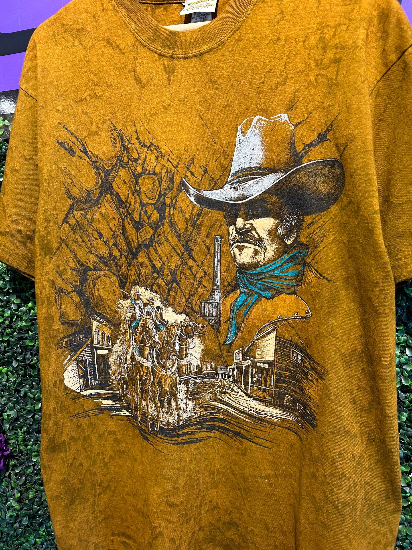 90s Western Cowboy Dyed T-Shirt. Size Large