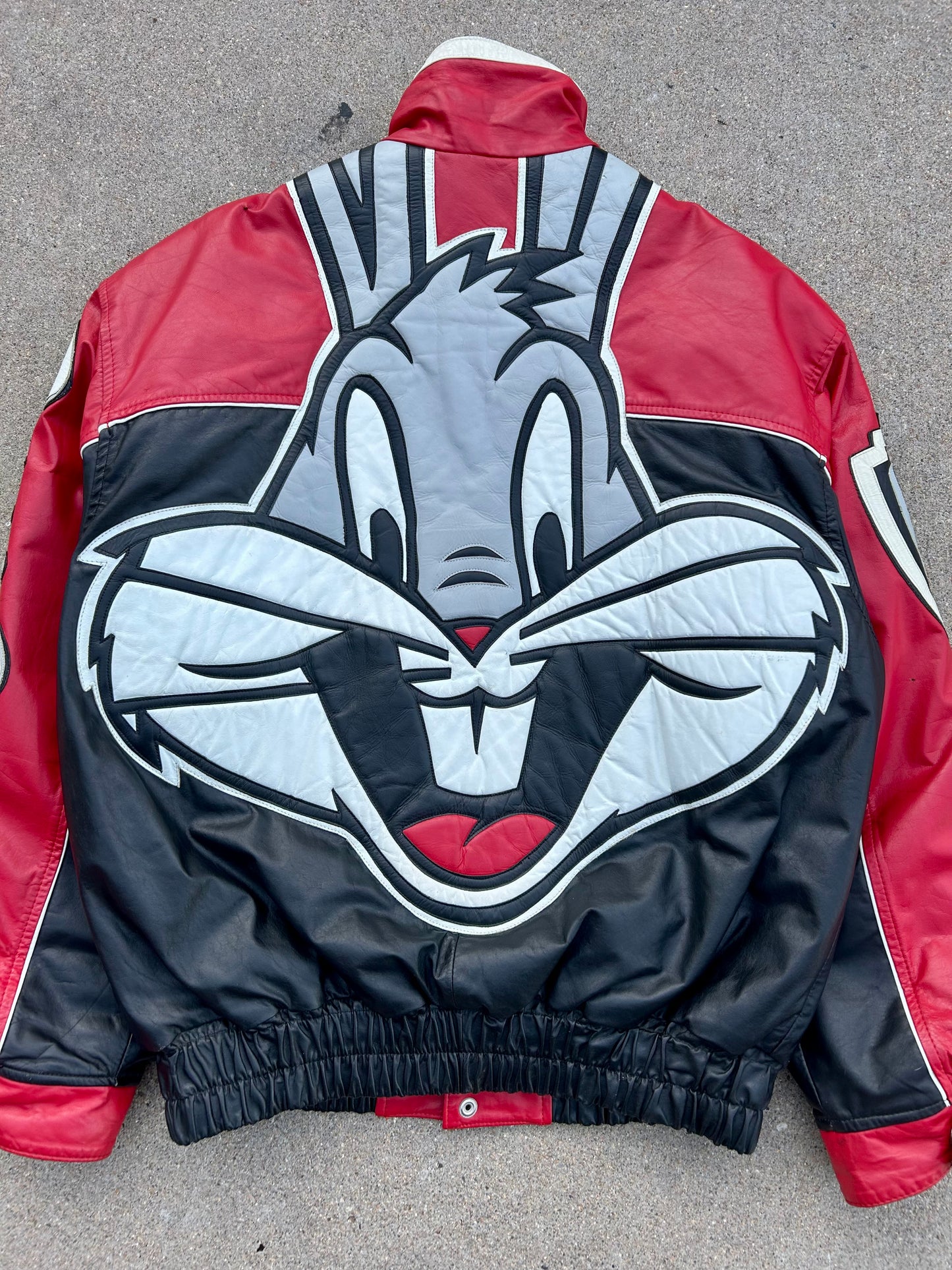 90s Bugs Bunny Leather Varsity Jacket. Size M/L
