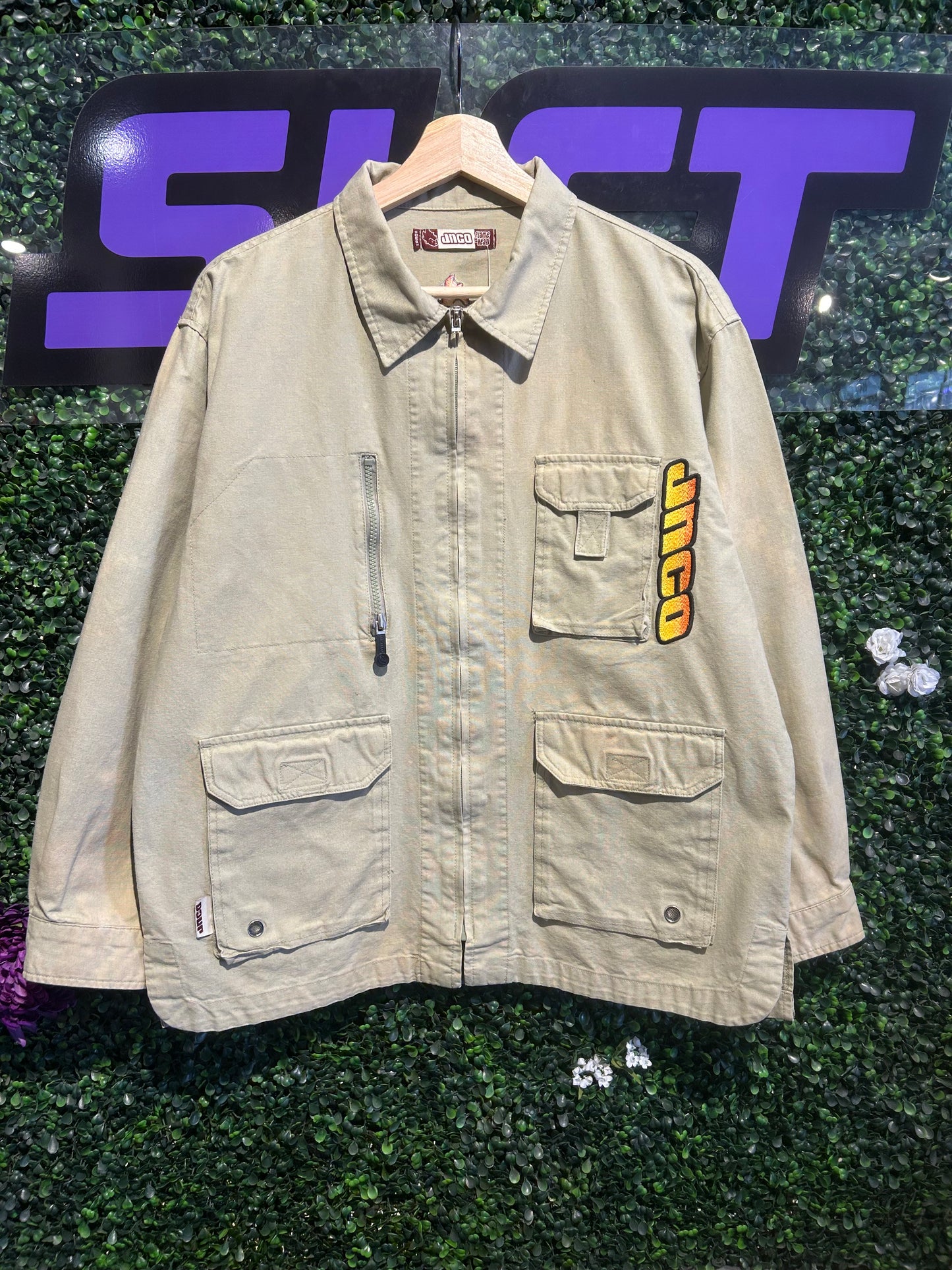 90s JNCO Flamehead Zip-Up Utility Jacket. Size Large