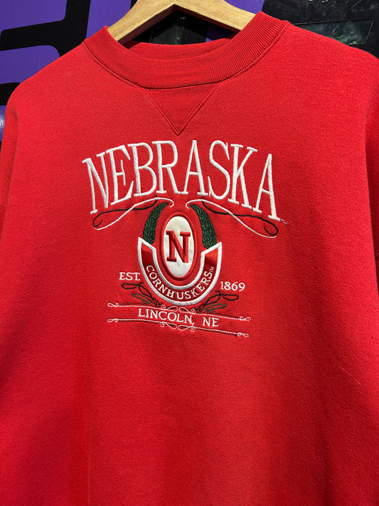90s Nebraska Huskers Embroidered Crewneck. Size Large