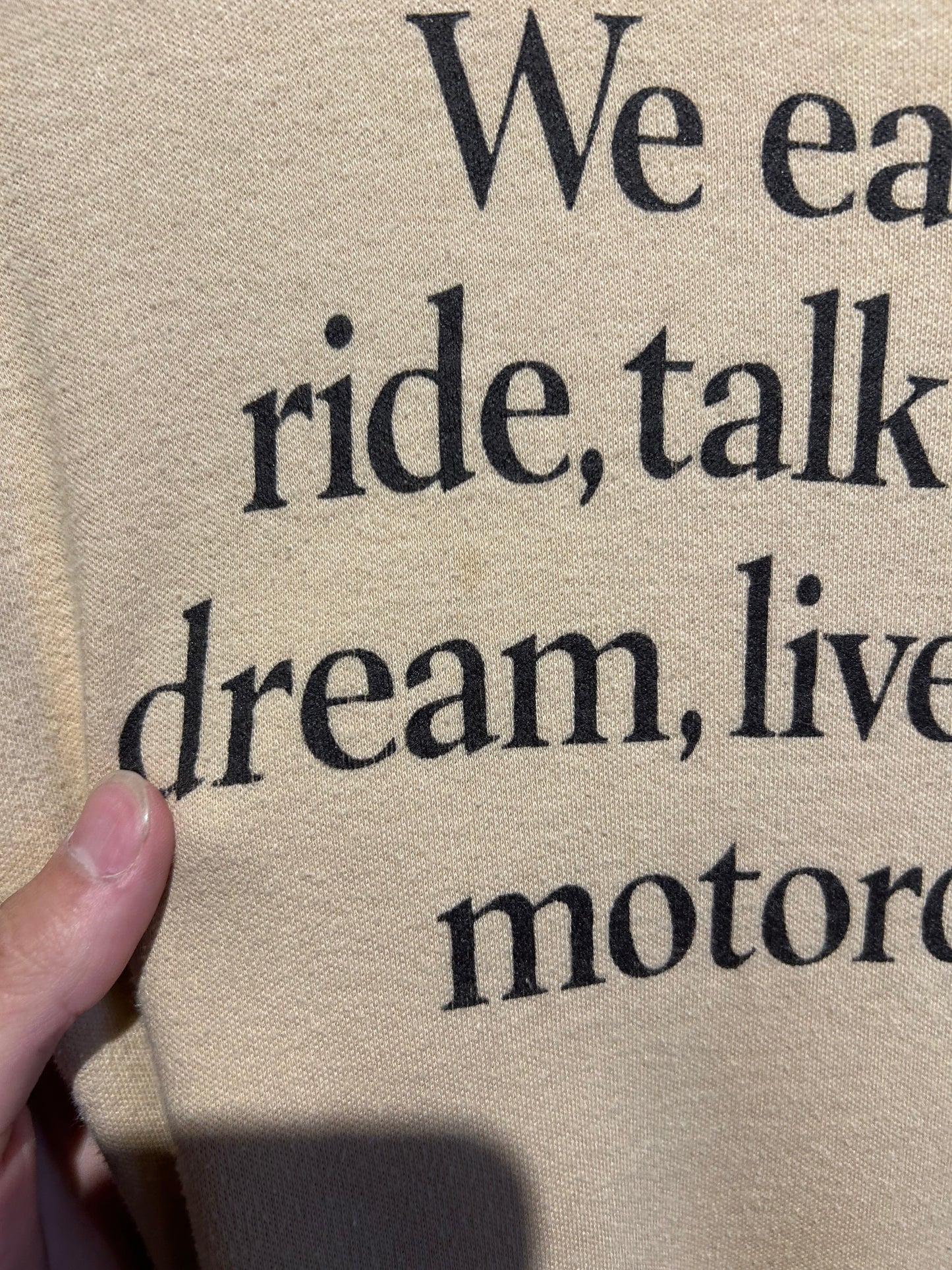 70s We Love Motorcycles T-Shirt. Size S/M