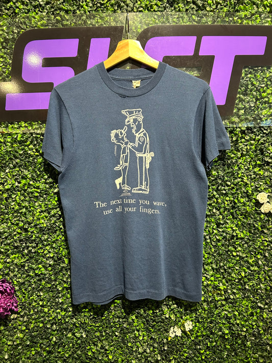 80s Flipping Off Cop T-Shirt. Size Medium