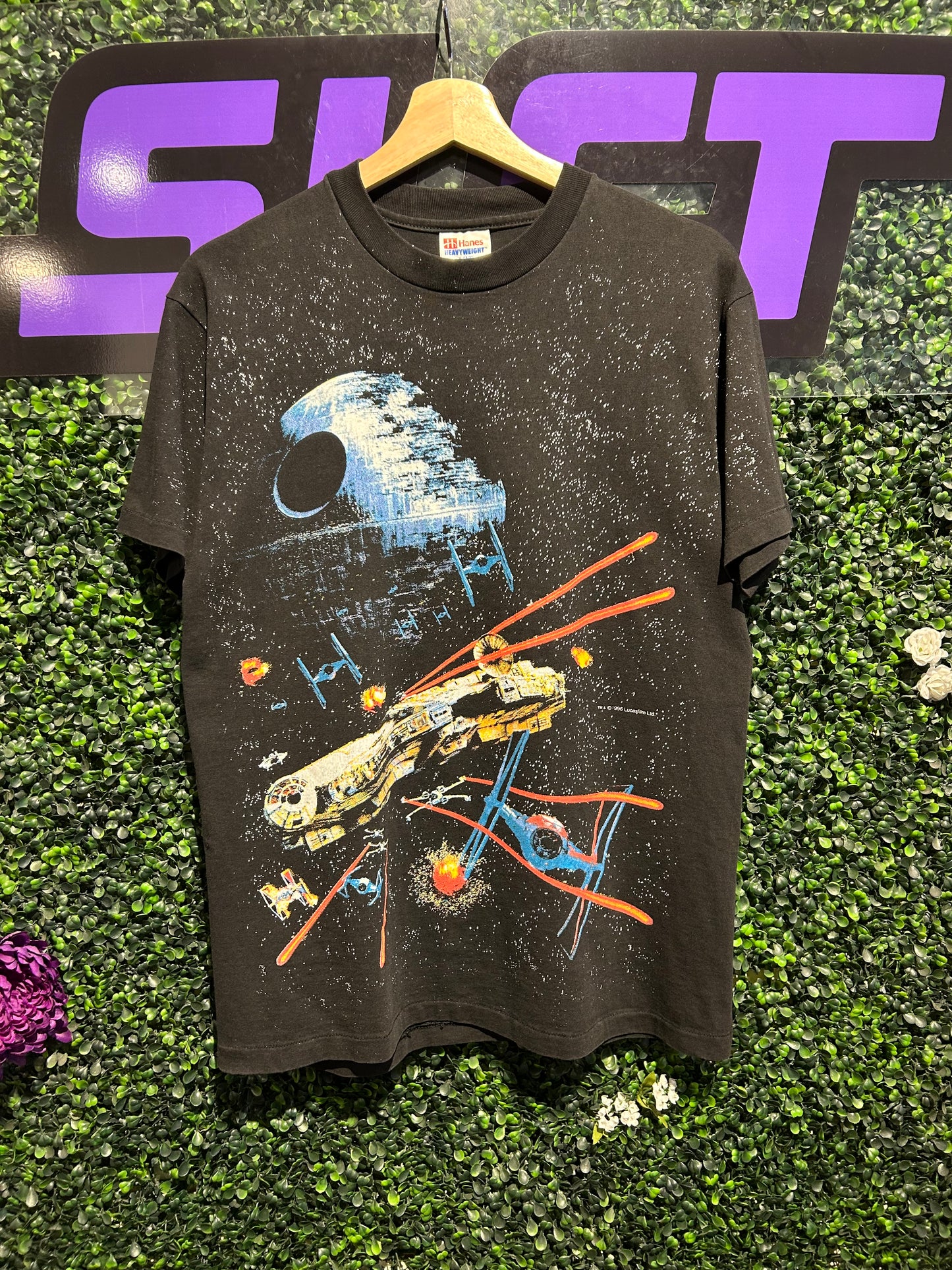 1996 Star Wars Death Star Galaxy AOP T-Shirt. Size S/M