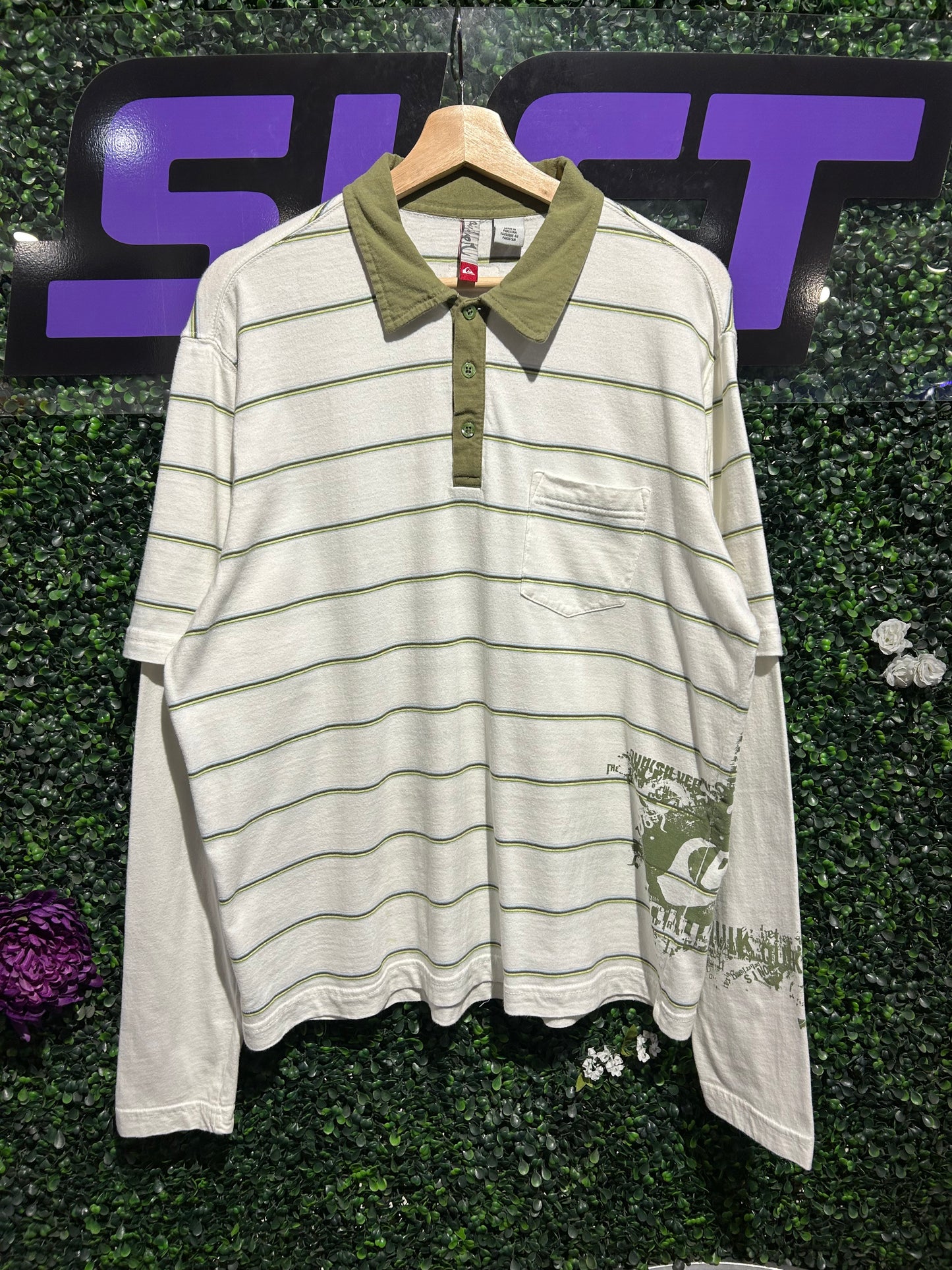 Quiksilver Striped LS Polo Shirt. Size Large