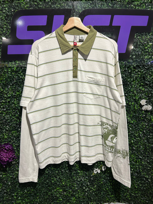 Quiksilver Striped LS Polo Shirt. Size Large