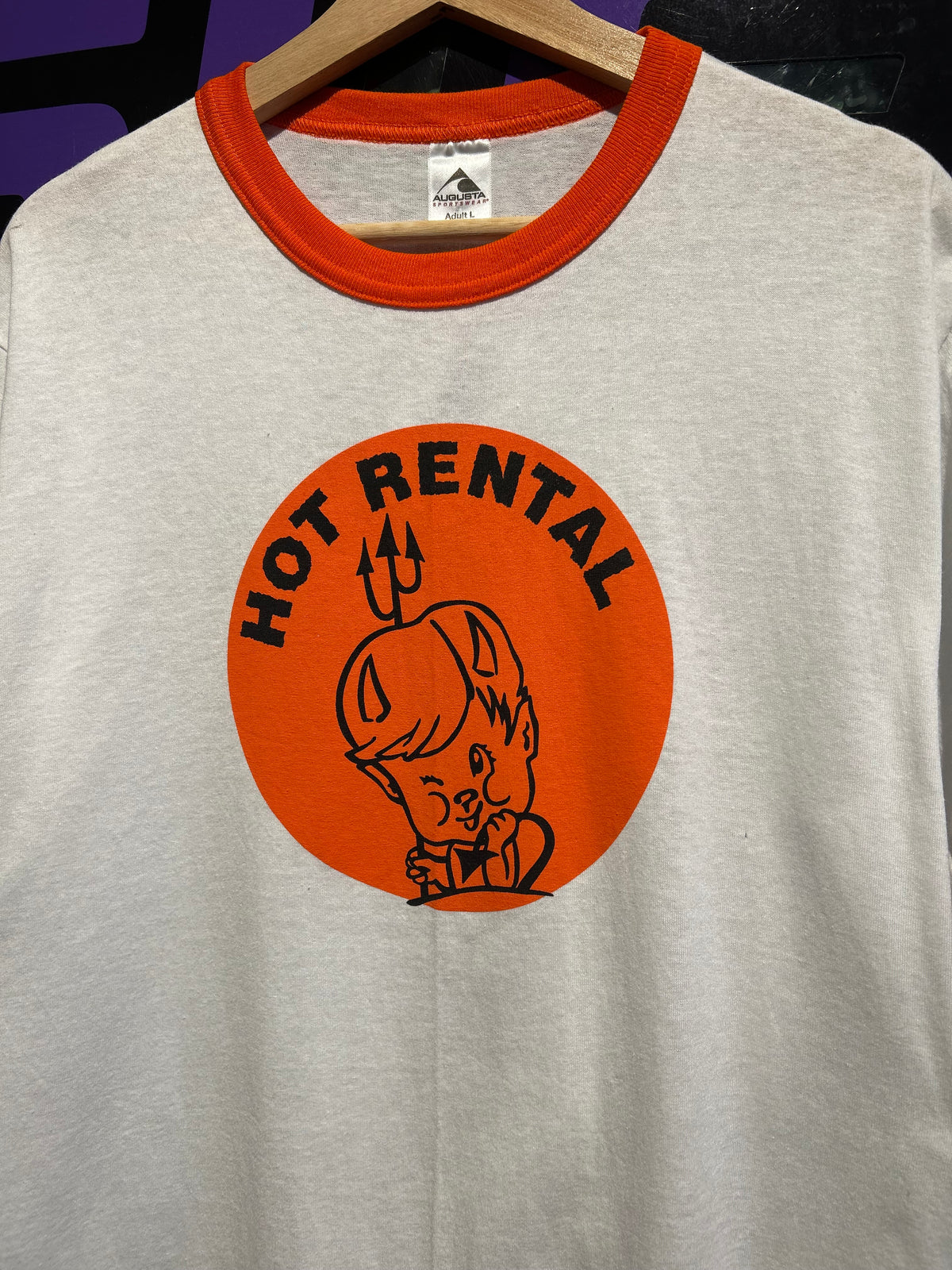 Vintage Hot Rental Ringer T-Shirt. Size L/XL