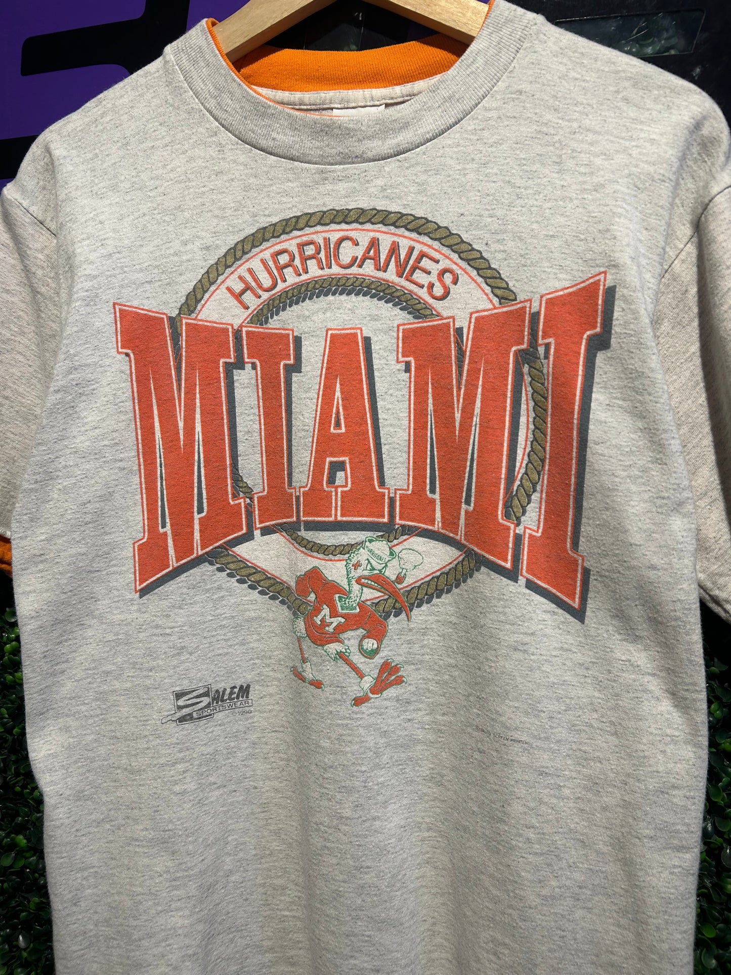 1990 Miami Hurricanes Salem Sportswear T-Shirt. Size Medium