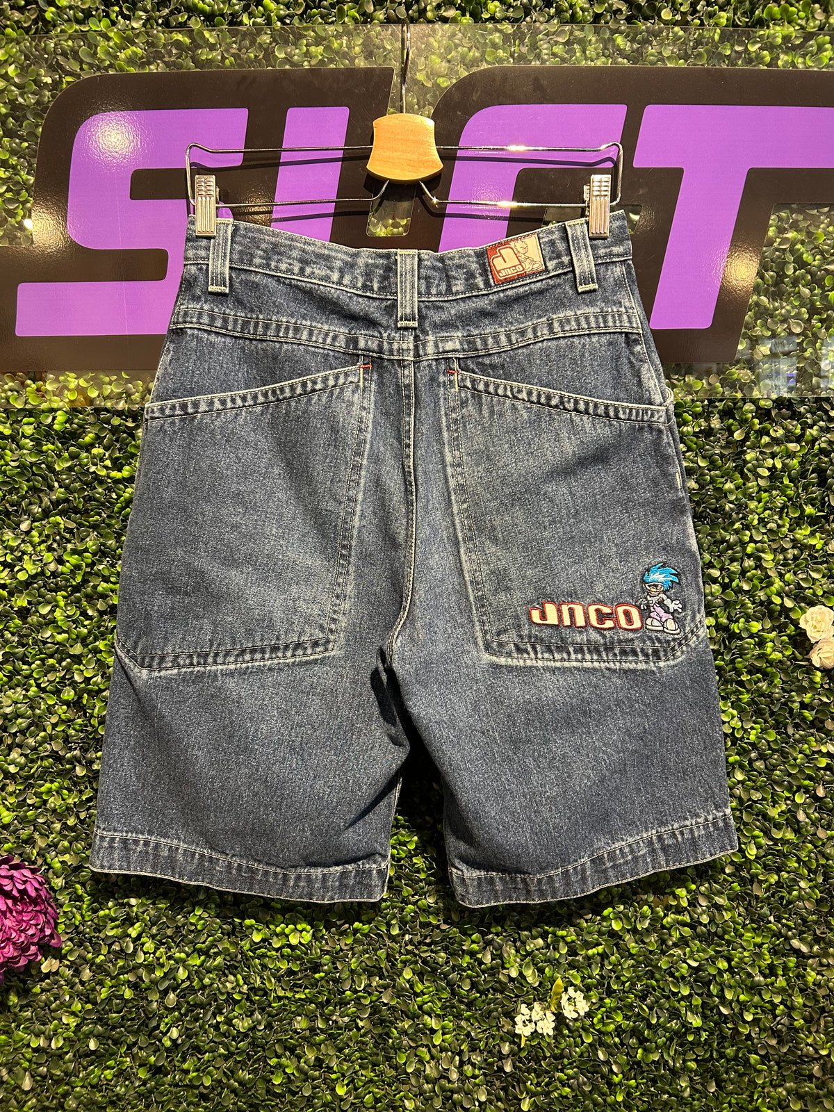90s JNCO Flamehead Denim Shorts. Size 29” Waist