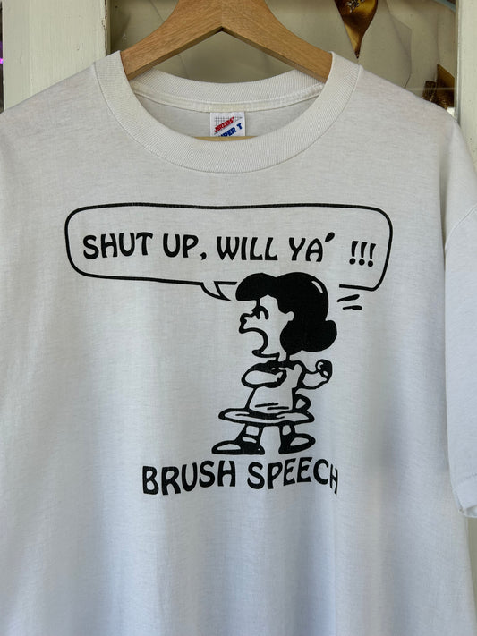 90s Peanuts Shut Up, Will Ya! T-Shirt. Size Large