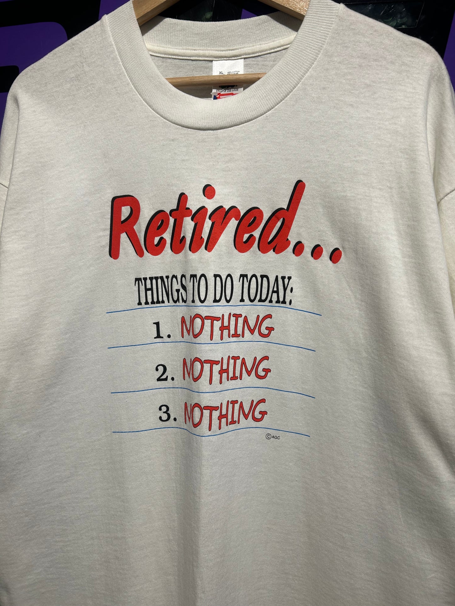 90s Retired To Do List T-Shirt. Size XL
