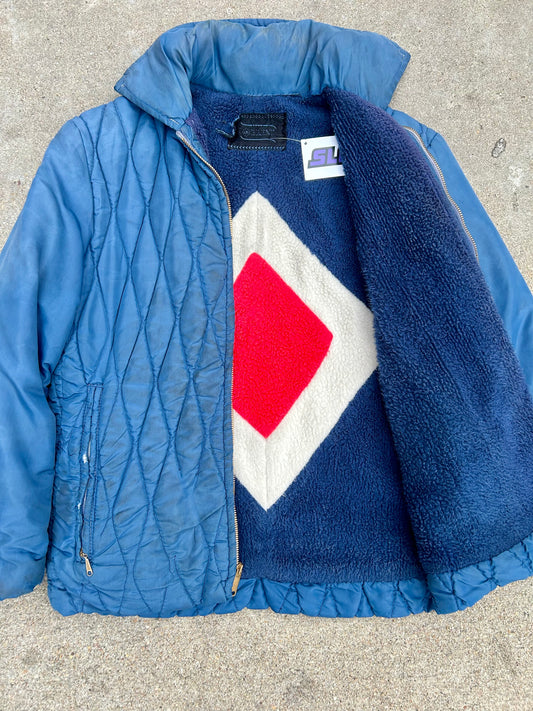 70s Fleece-Lined Diamond Zip-Up Jacket. Size Medium