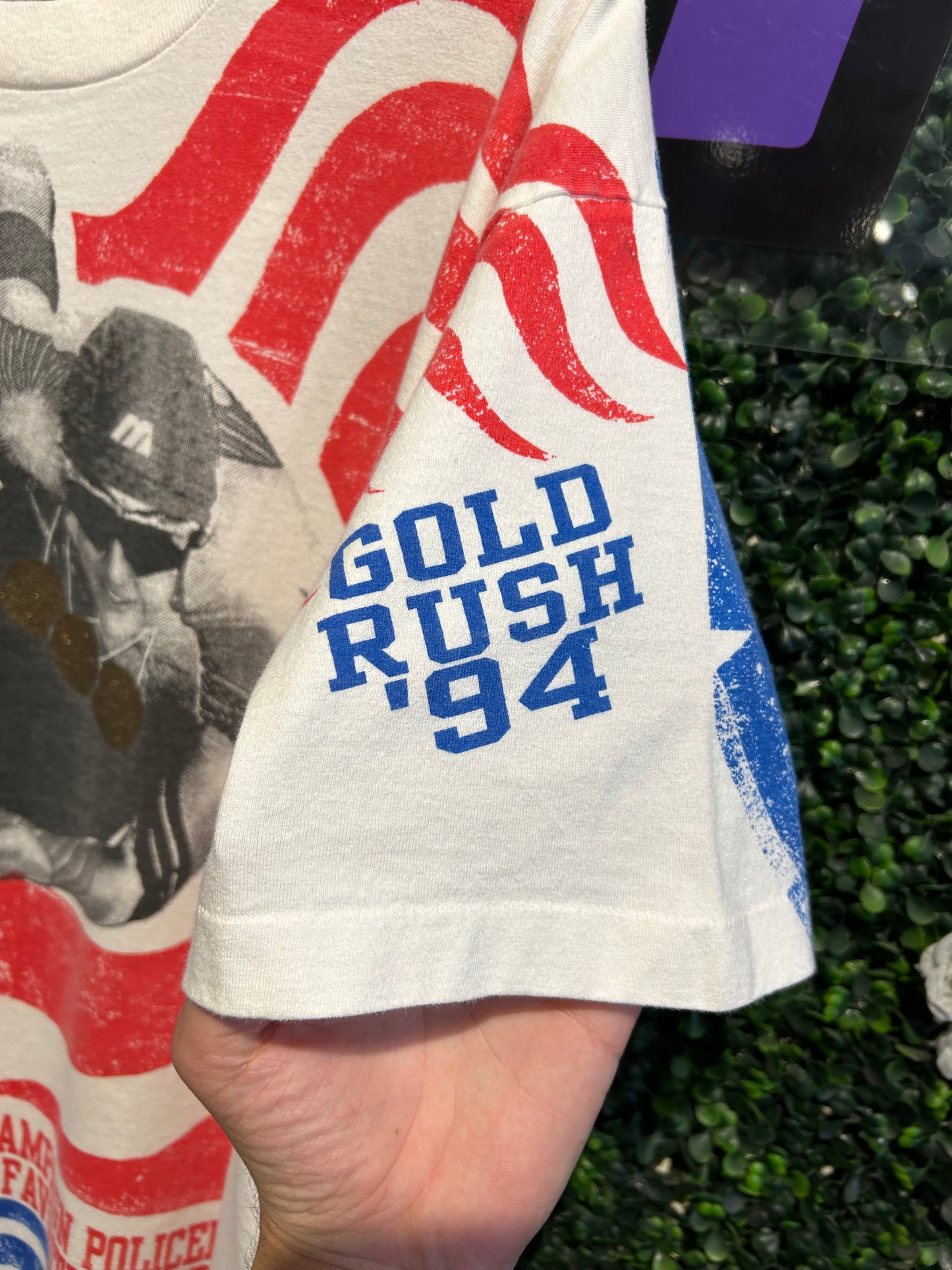 1994 USA Olympics Bonnie Blair Speed Skating AOP T-Shirt. Size L/XL