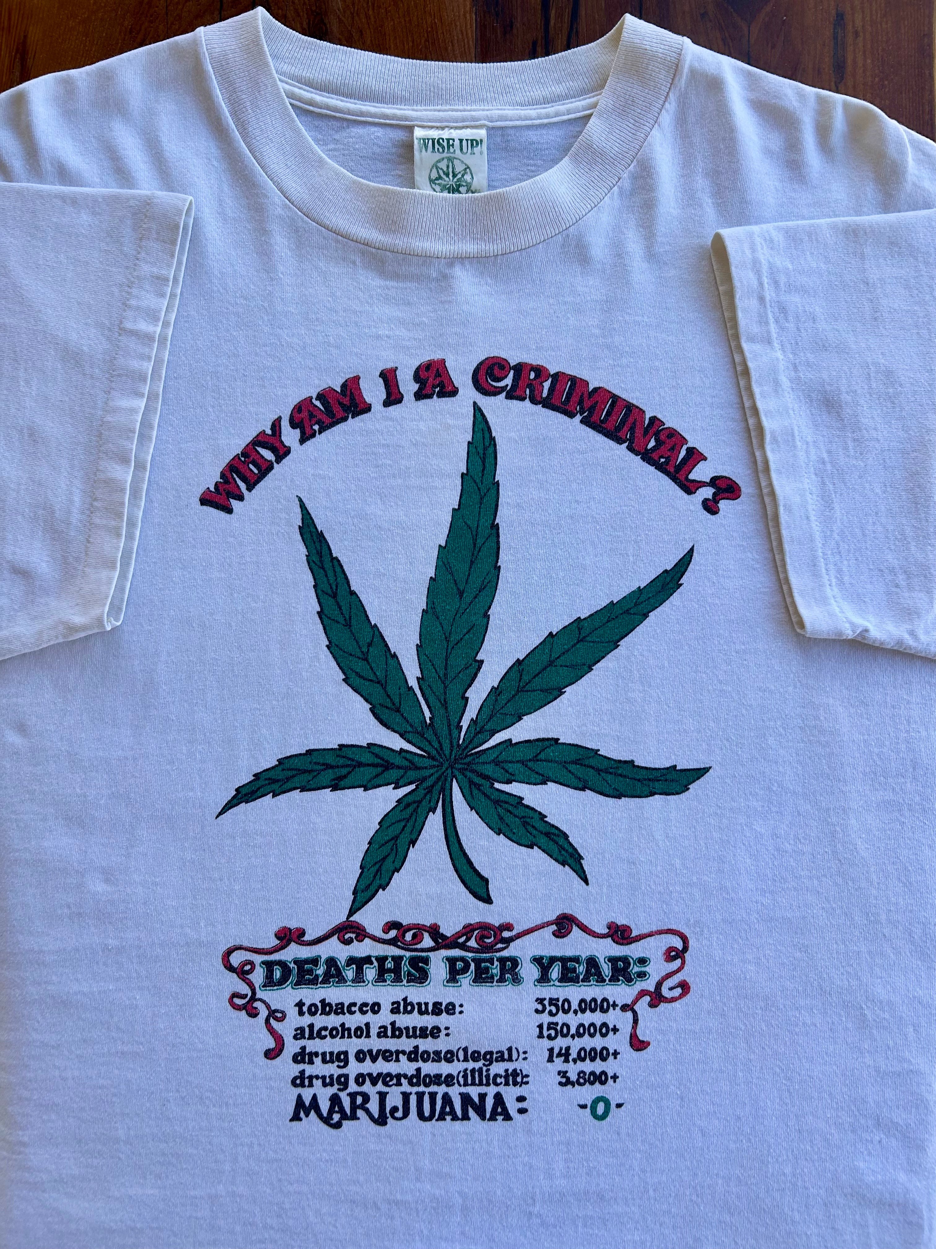90s Why Am I A Criminal? Marijuana Prohibition T-Shirt. Size XL