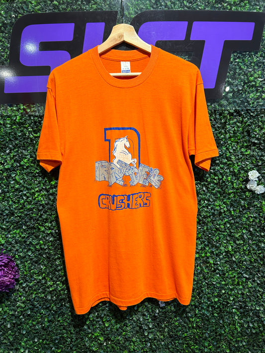 80s Denver Broncos Raider Crushers T-Shirt. Size Large