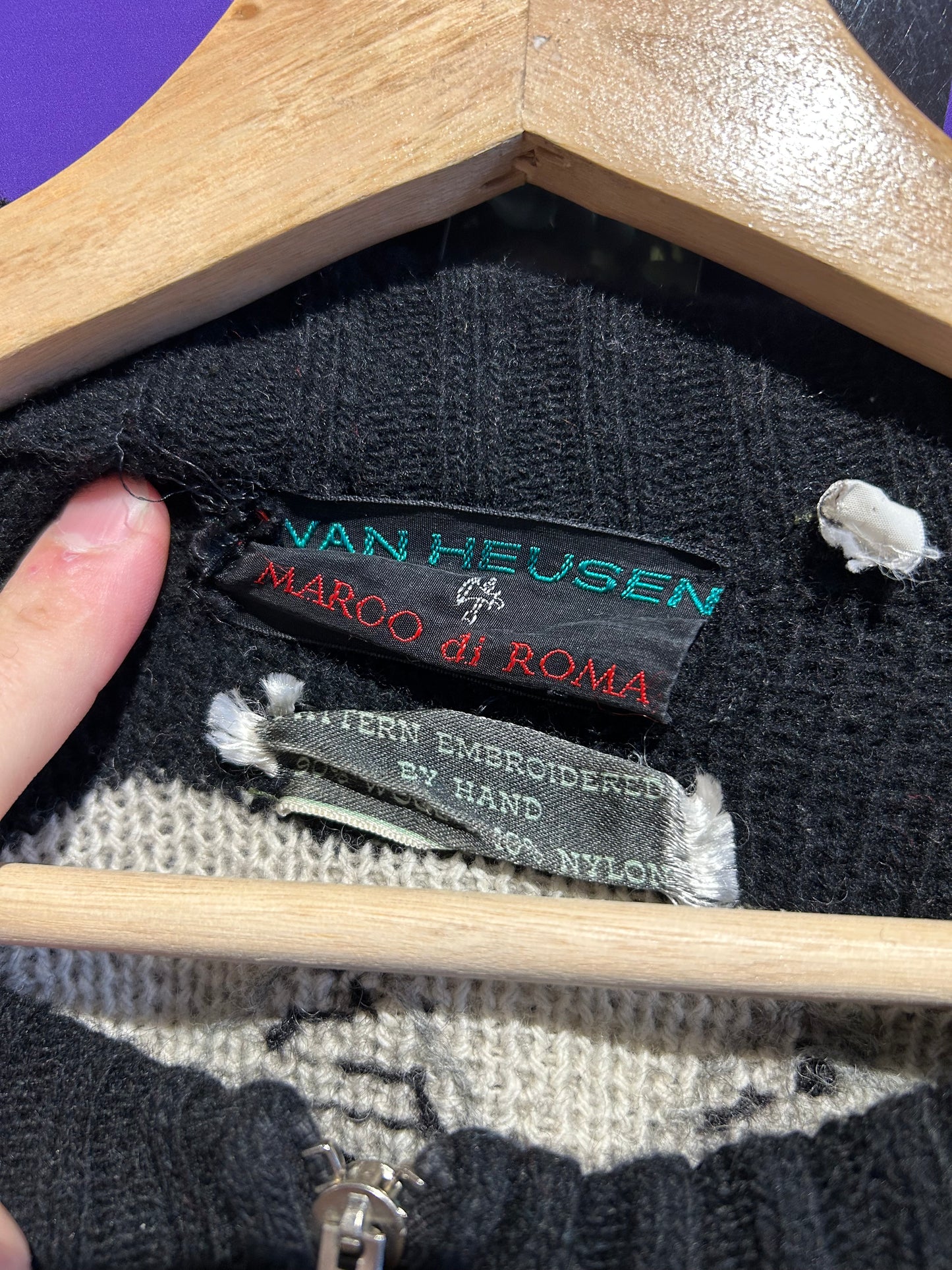 70s Van Heusen Wool Zip-Up Knit Sweater. Size Medium