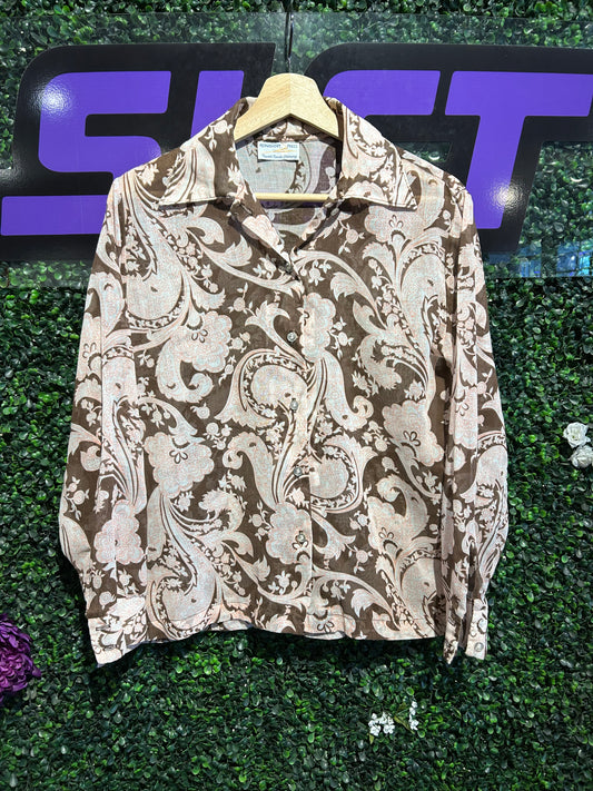 60s/70s Permanent Press Paisley/Floral Button-Up Shirt. Size S/M