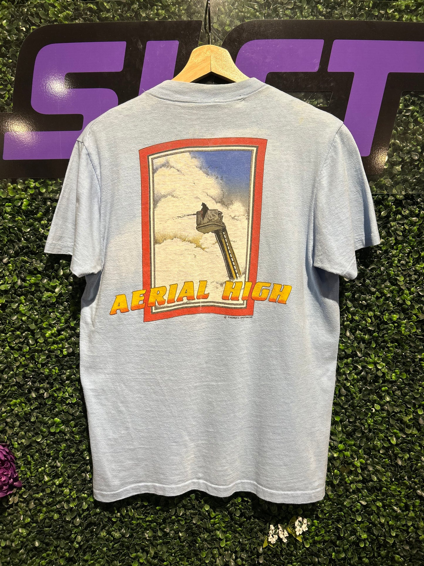 80s Firefighter Aerial High Pocket T-Shirt. Size M/L