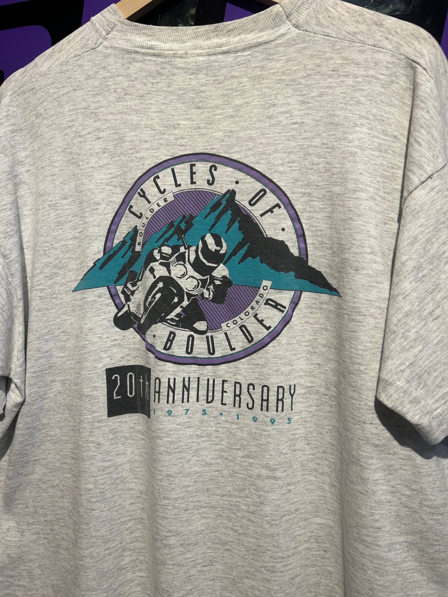 1995 Cycles Of Boulder 20th Anniversary T-Shirt. Size L/XL