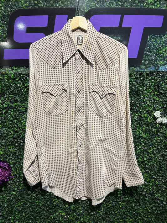 70s Karman Pearl-Snap Button-Up Shirt. Size Medium